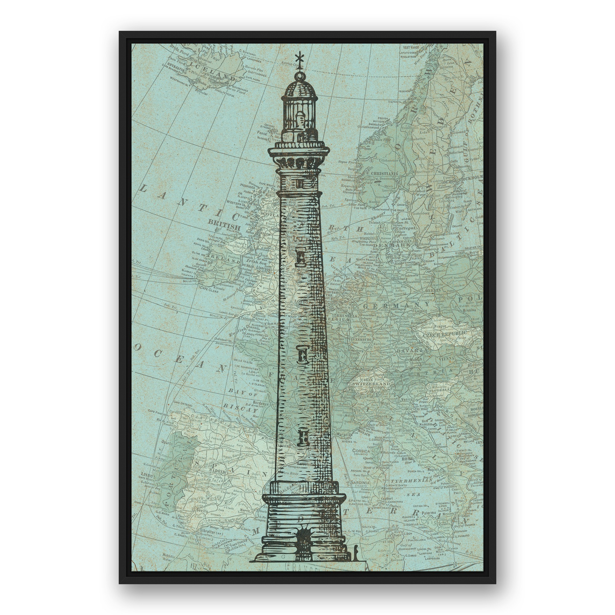 Lighthouse Coastal Map Wall Art