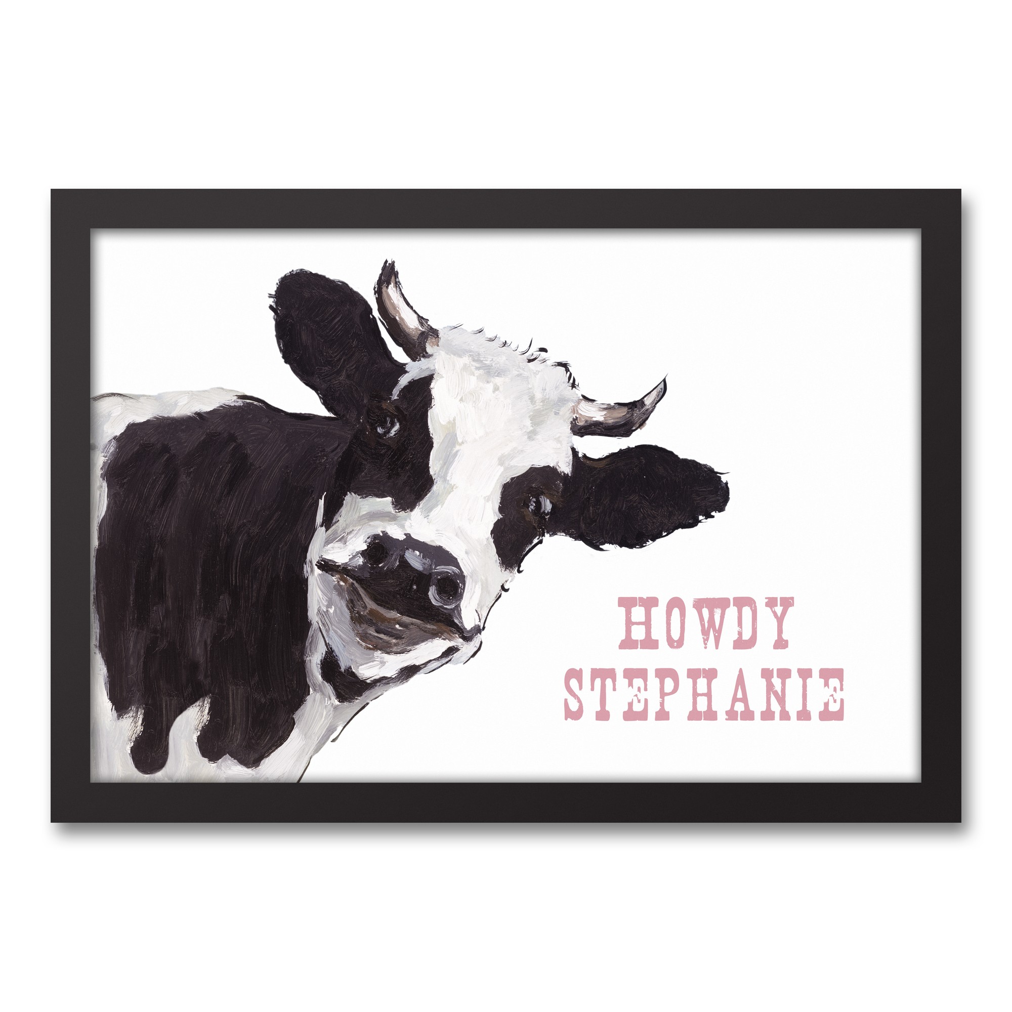 Howdy Cow 12x18 Personalized Black Framed Canvas