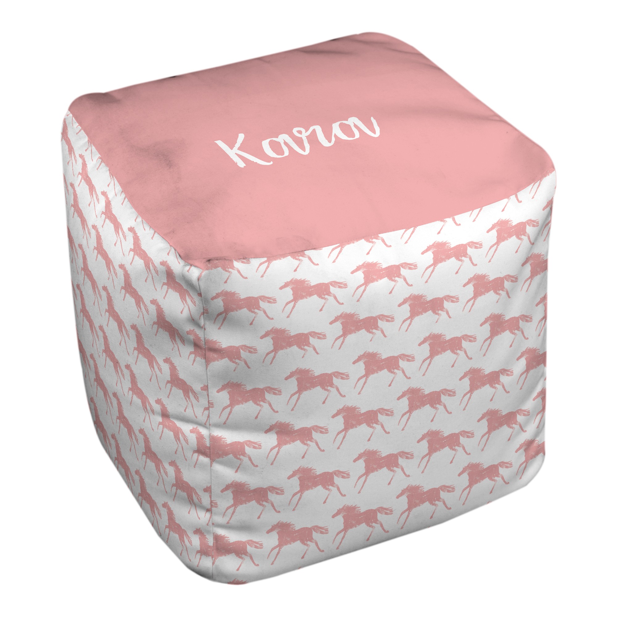 Galloping Pink Horses 18x18 Personalized Ottoman