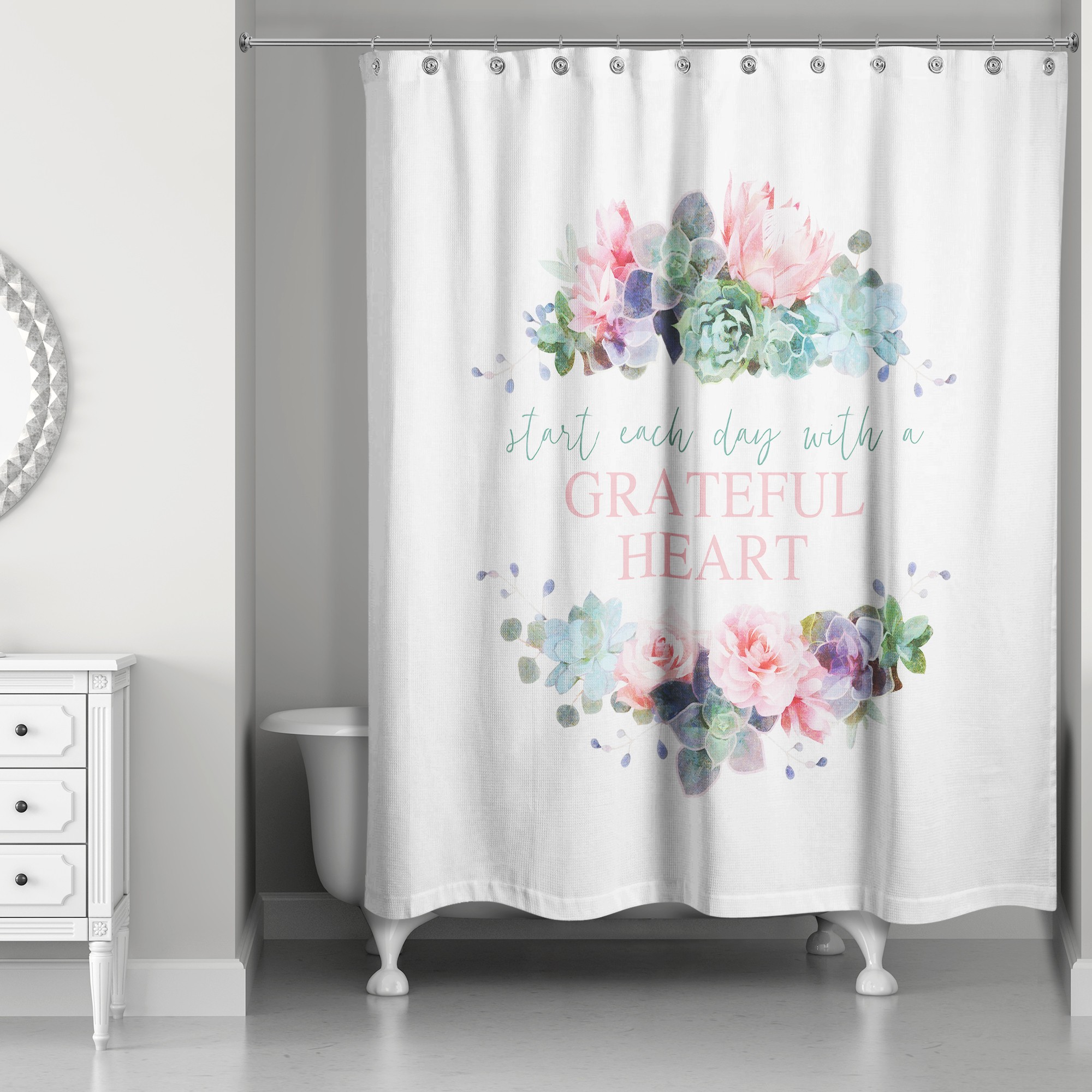 Start Each Day with a Grateful Heart 71x74 Shower Curtain