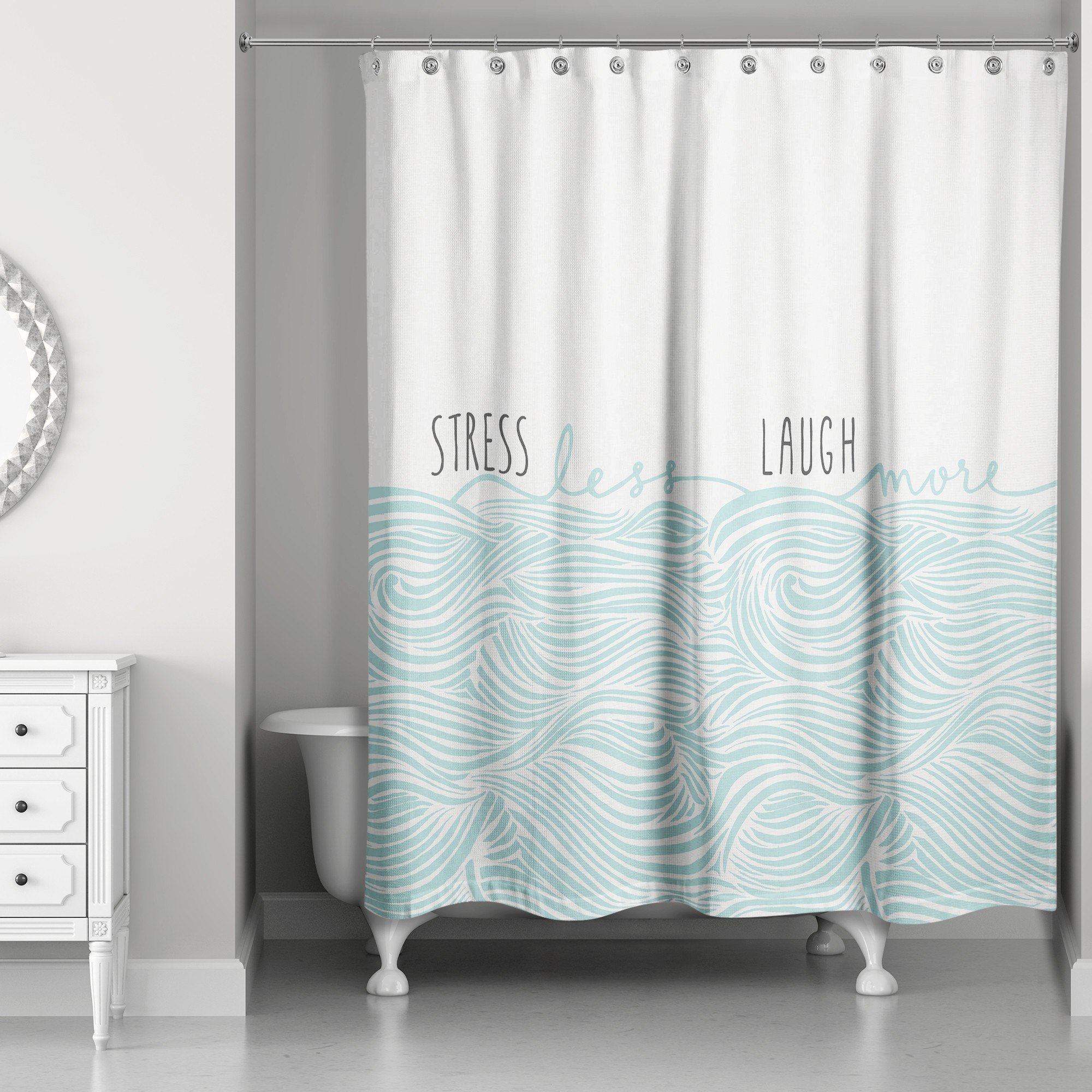 Stress Less Laugh More Waves 71x74 Shower Curtain