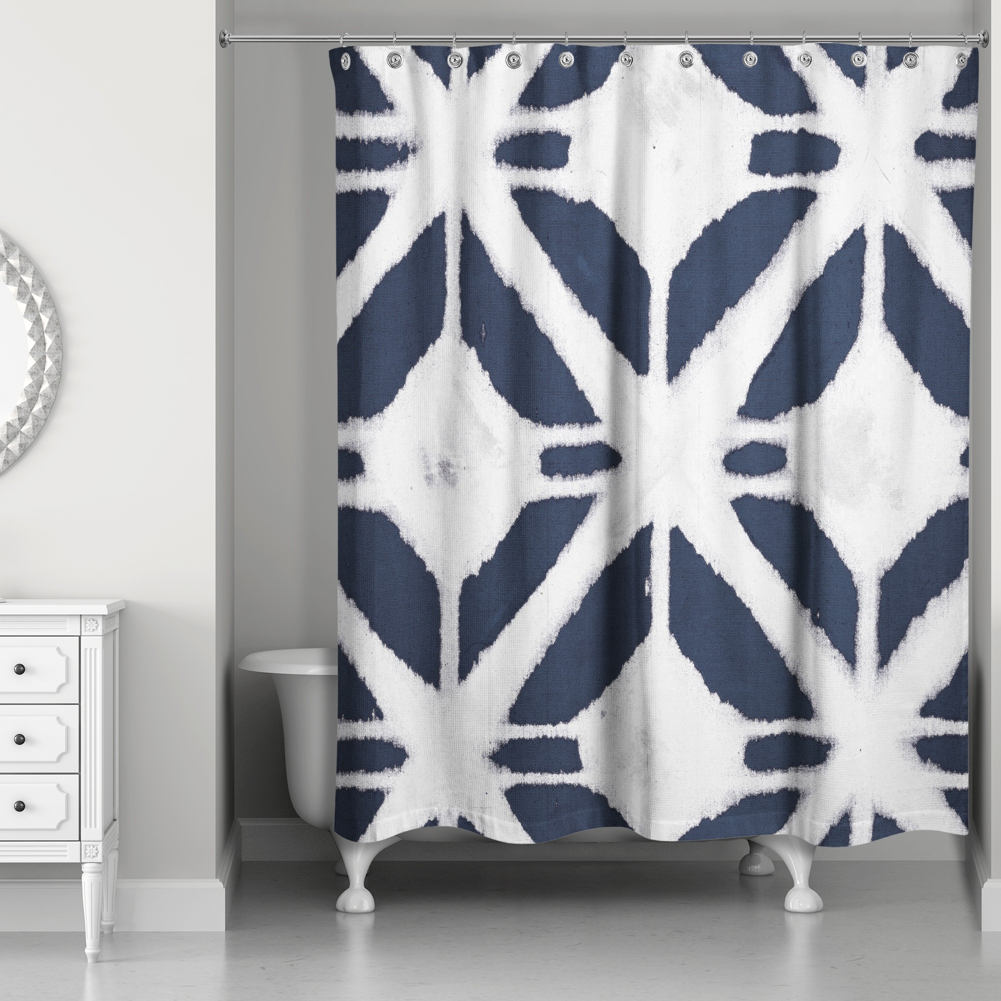 Navy Ink Pattern 71x74 Shower Curtain