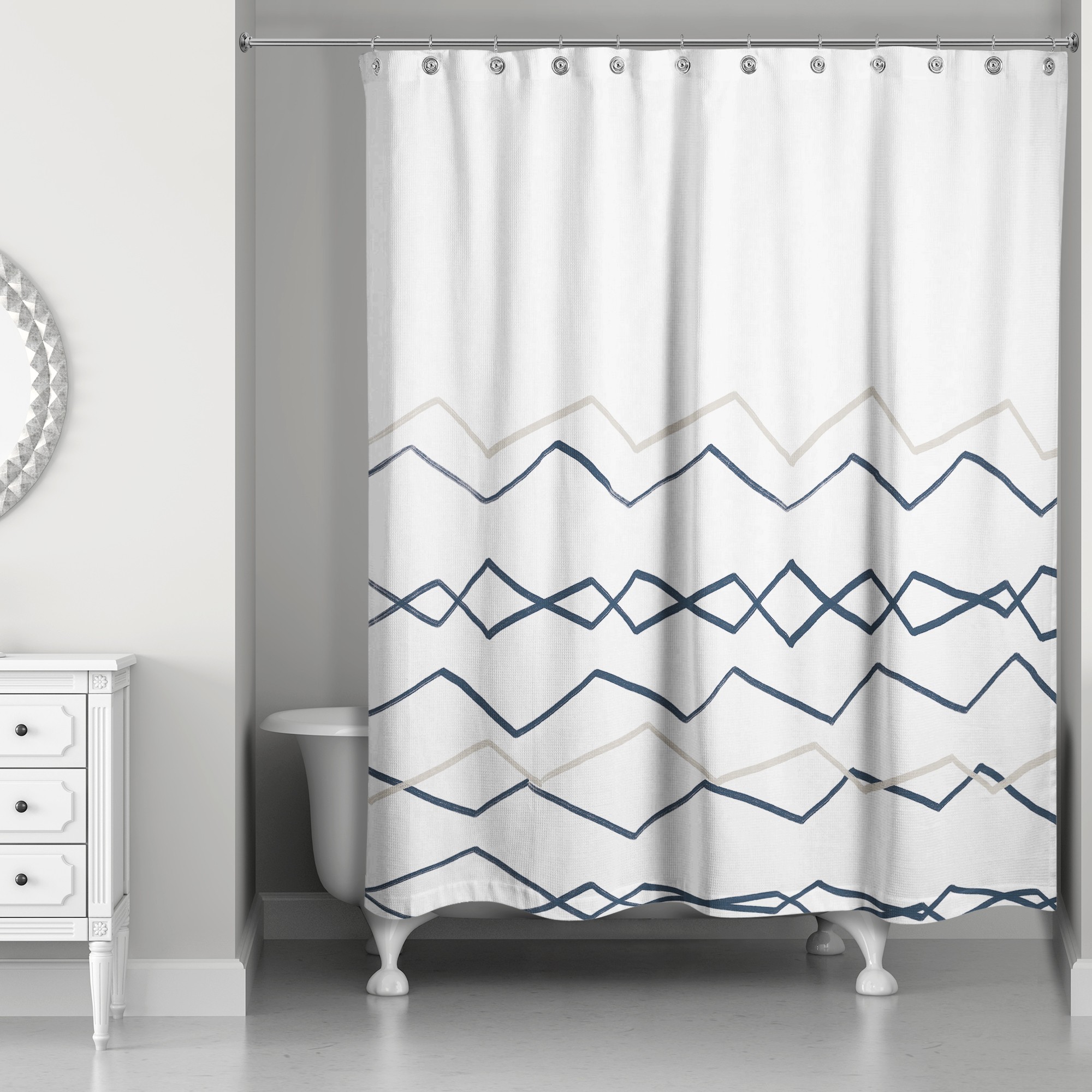 Navy Tribal Lines 71x74 Shower Curtain