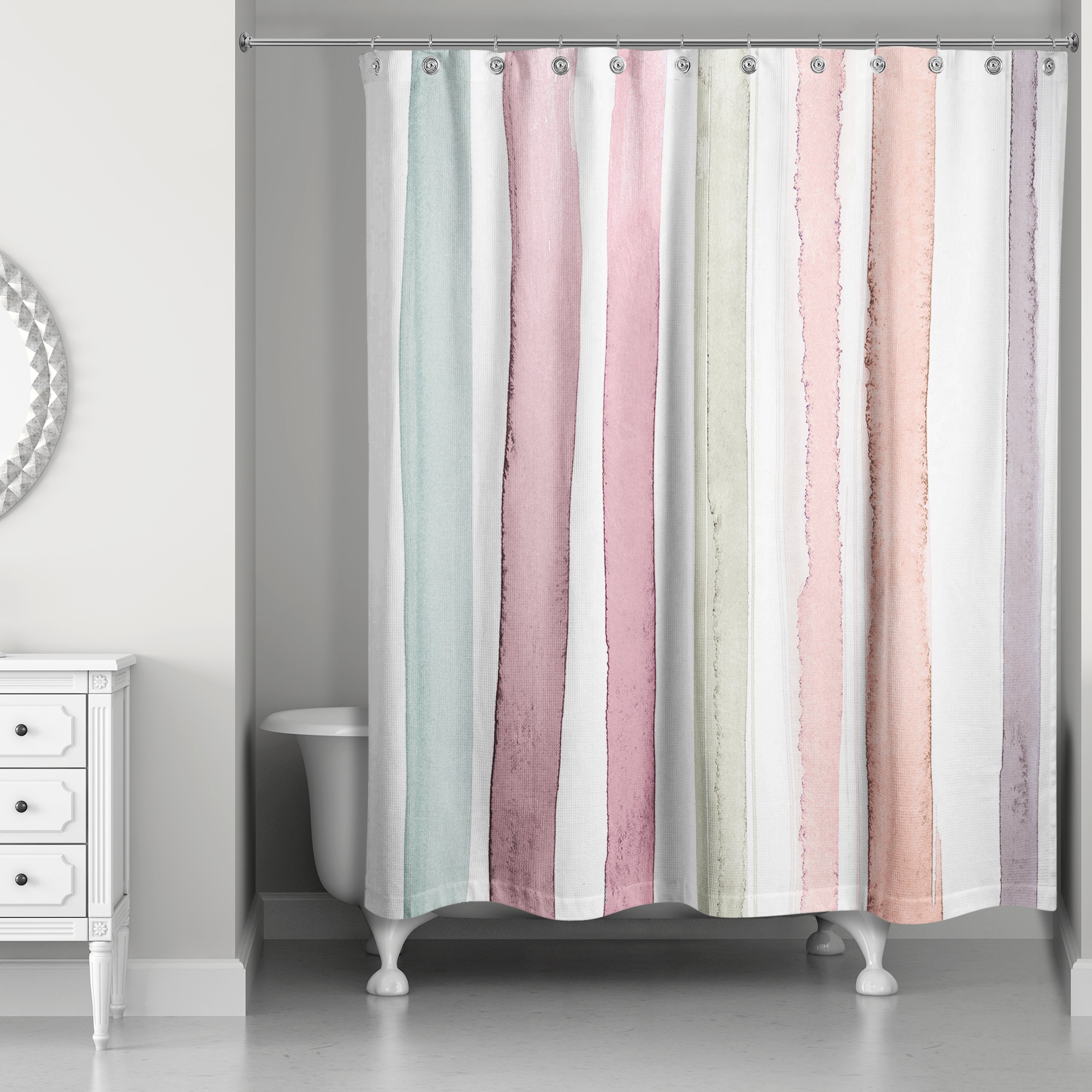 Watercolor Stripes 71x74 Shower Curtain