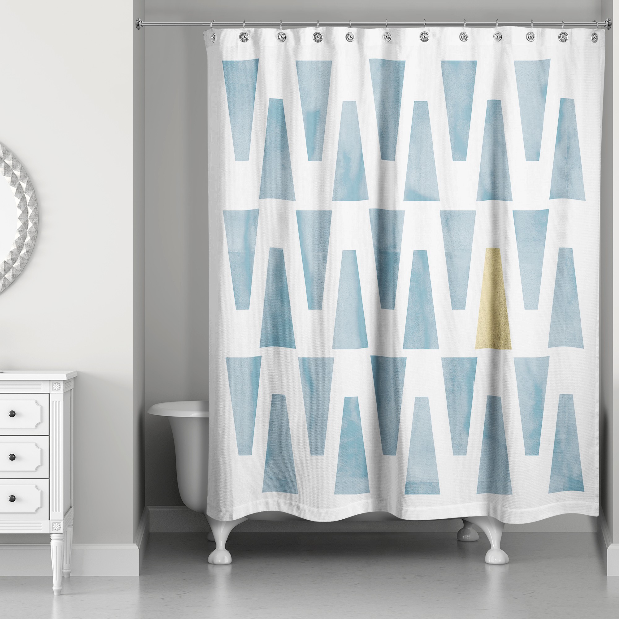 Blue Watercolor Triangles 71x74 Shower Curtain