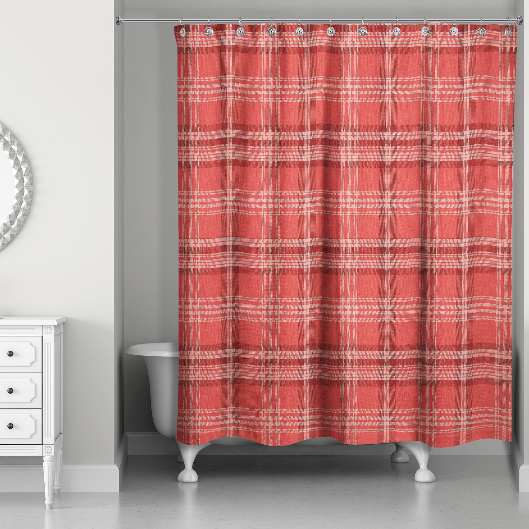 Red Plaid 71x74 Shower Curtain