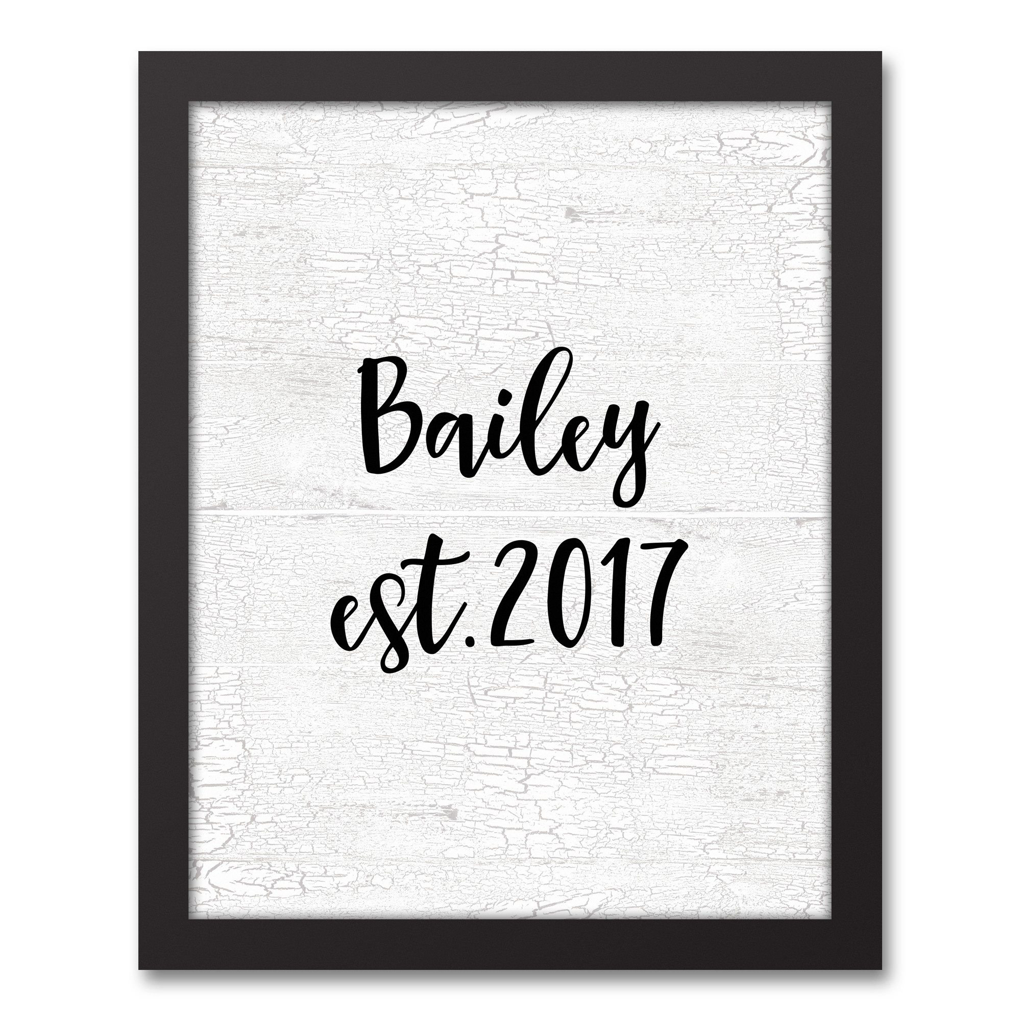 Family Name EST on Crackle  11x14 Personalized Black Framed Canvas
