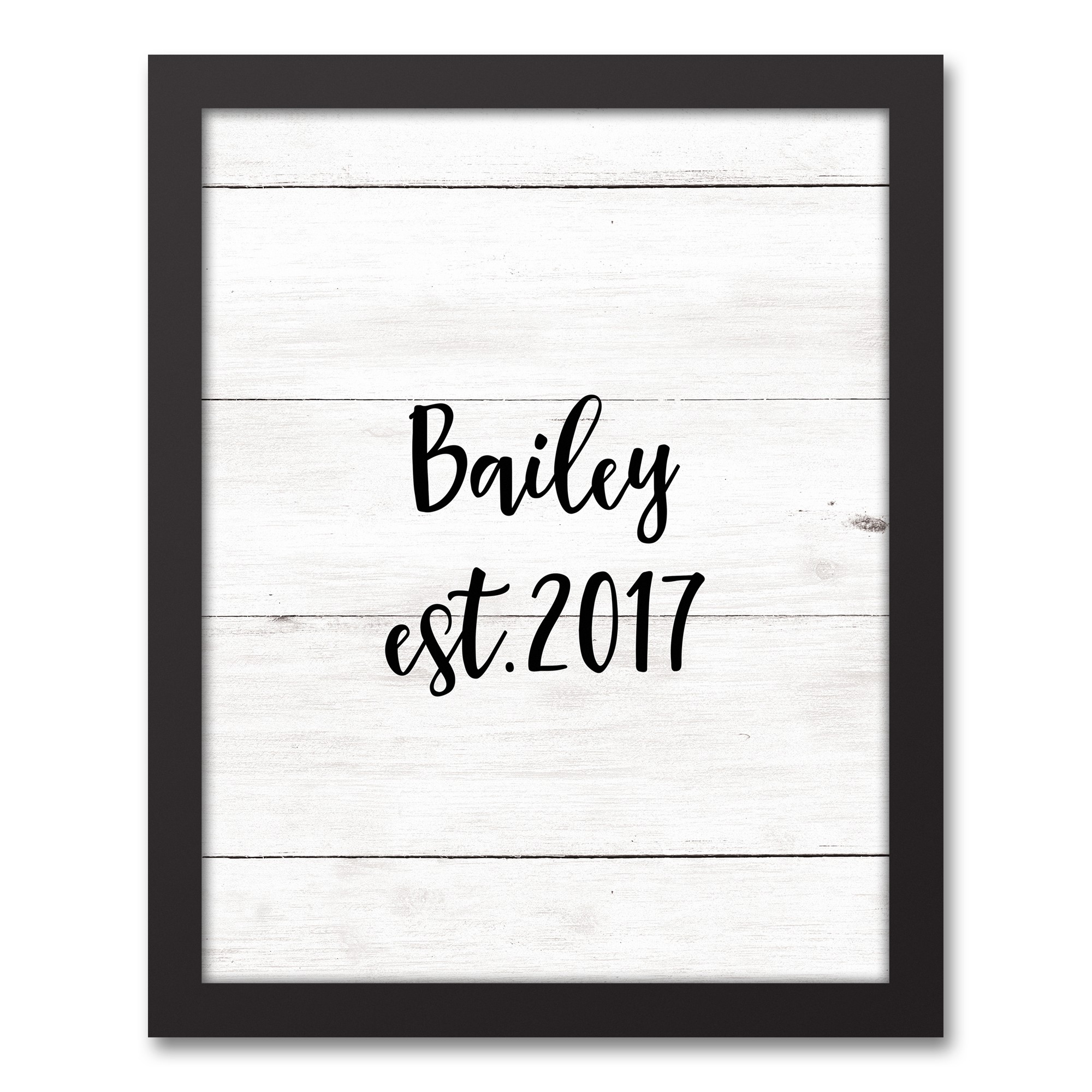 Family Name EST on Faux Wood 11x14 Personalized Black Framed Canvas