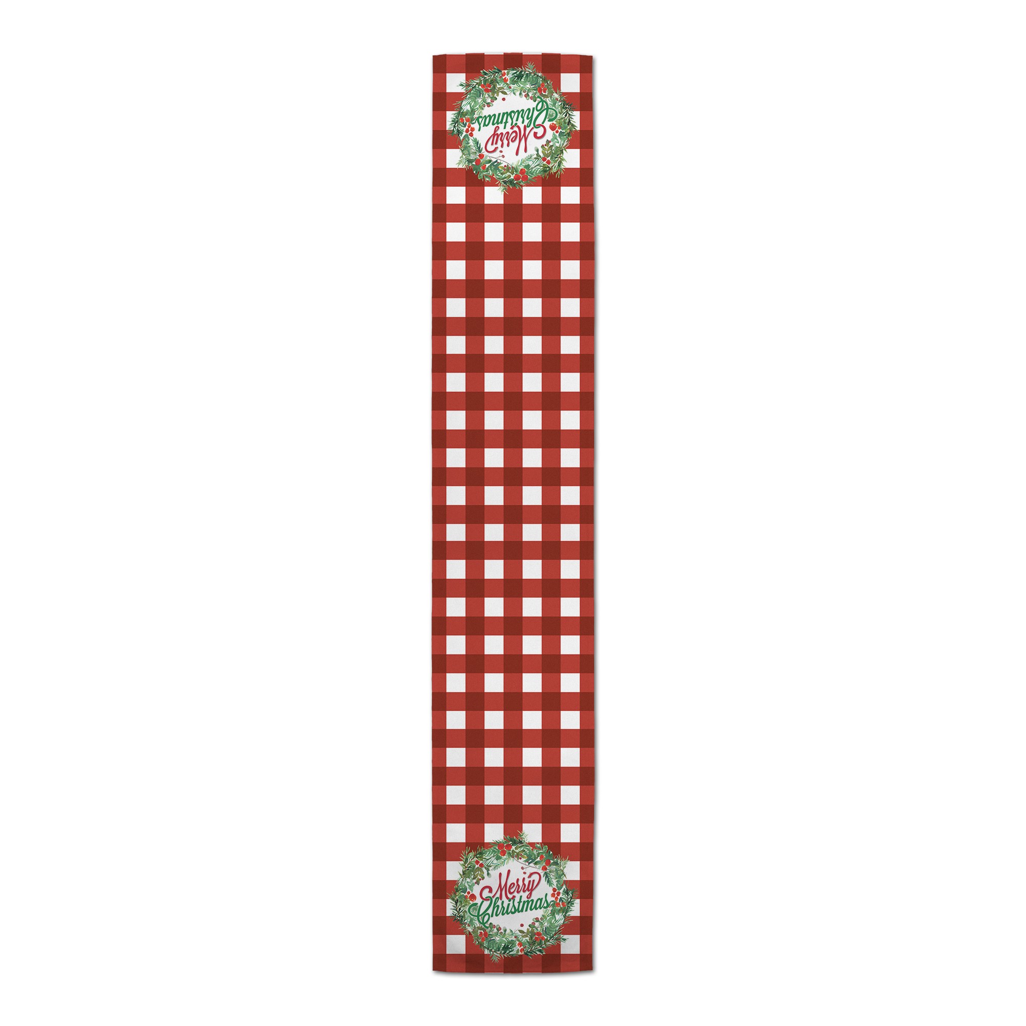 Merry Christmas Wreath Red Buffalo Check Runner