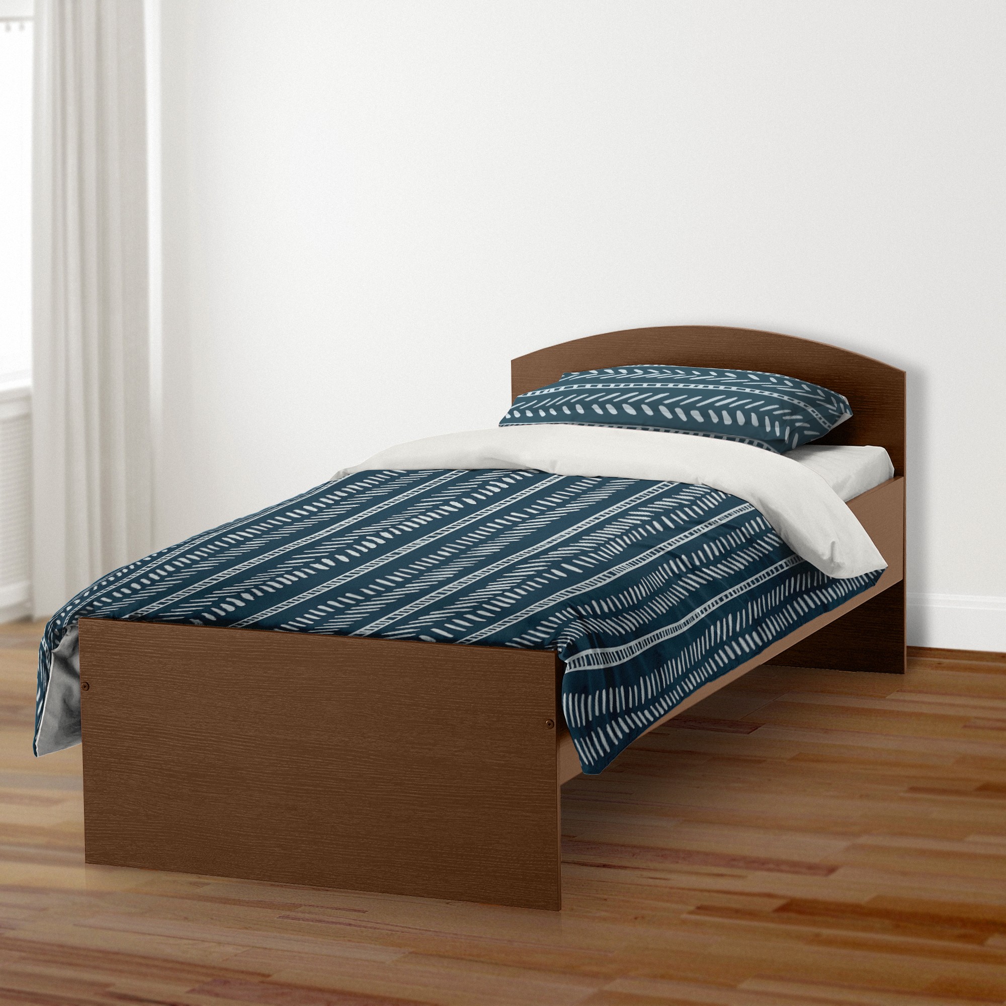 Navy Box and Dash Pattern Duvet