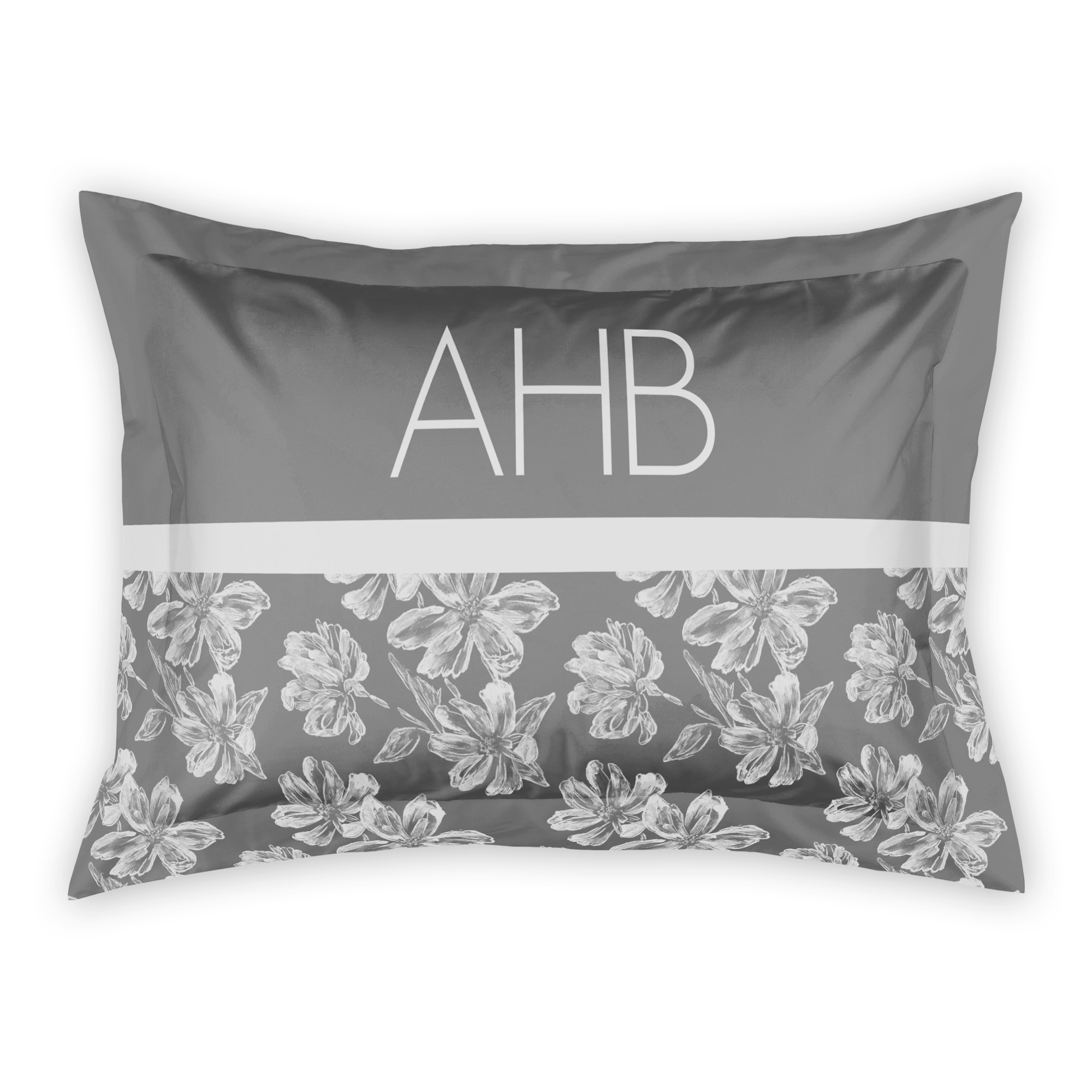Sketched Gray Flowers Sham