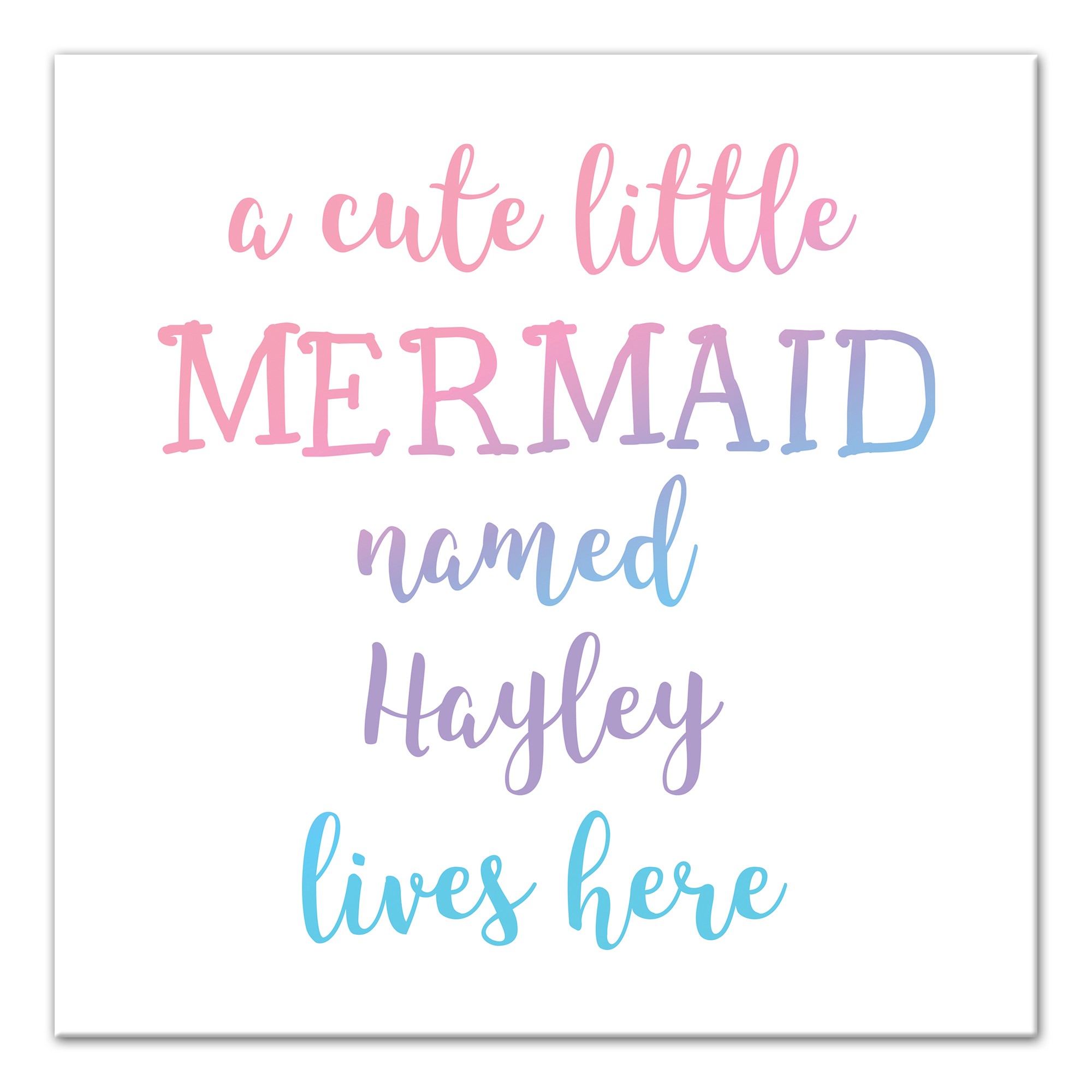 Cute Little Mermaid 16x16 Personalized Canvas Wall Art