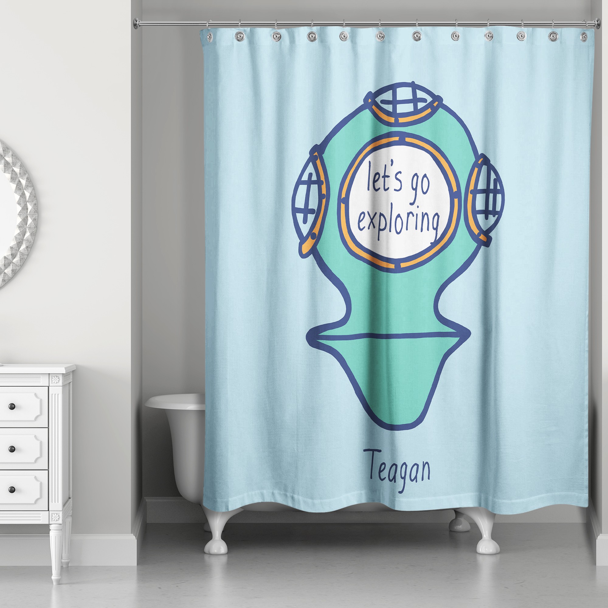 Let's Go Exploring 71x74 Personalized Shower Curtain