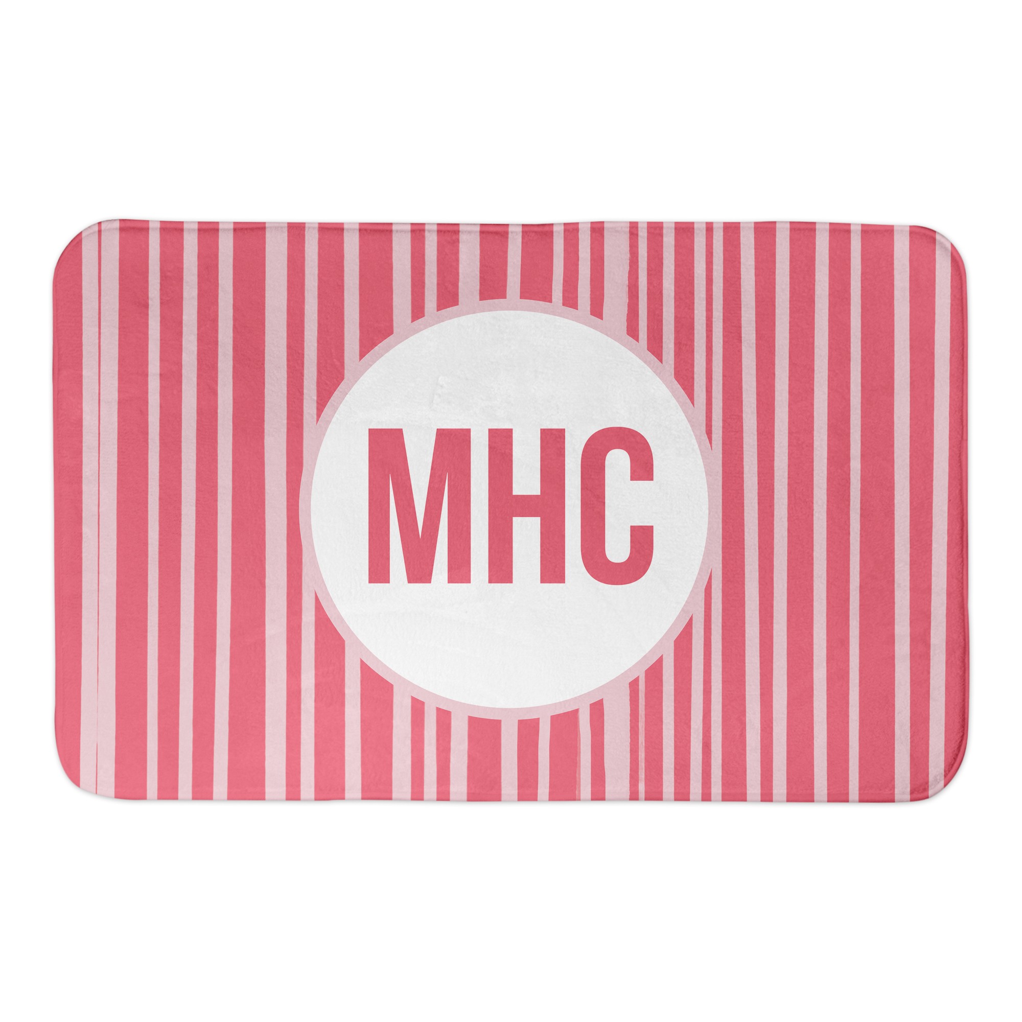 Personalized Initials Pink Striped 24x17 Personalized Bath Mat