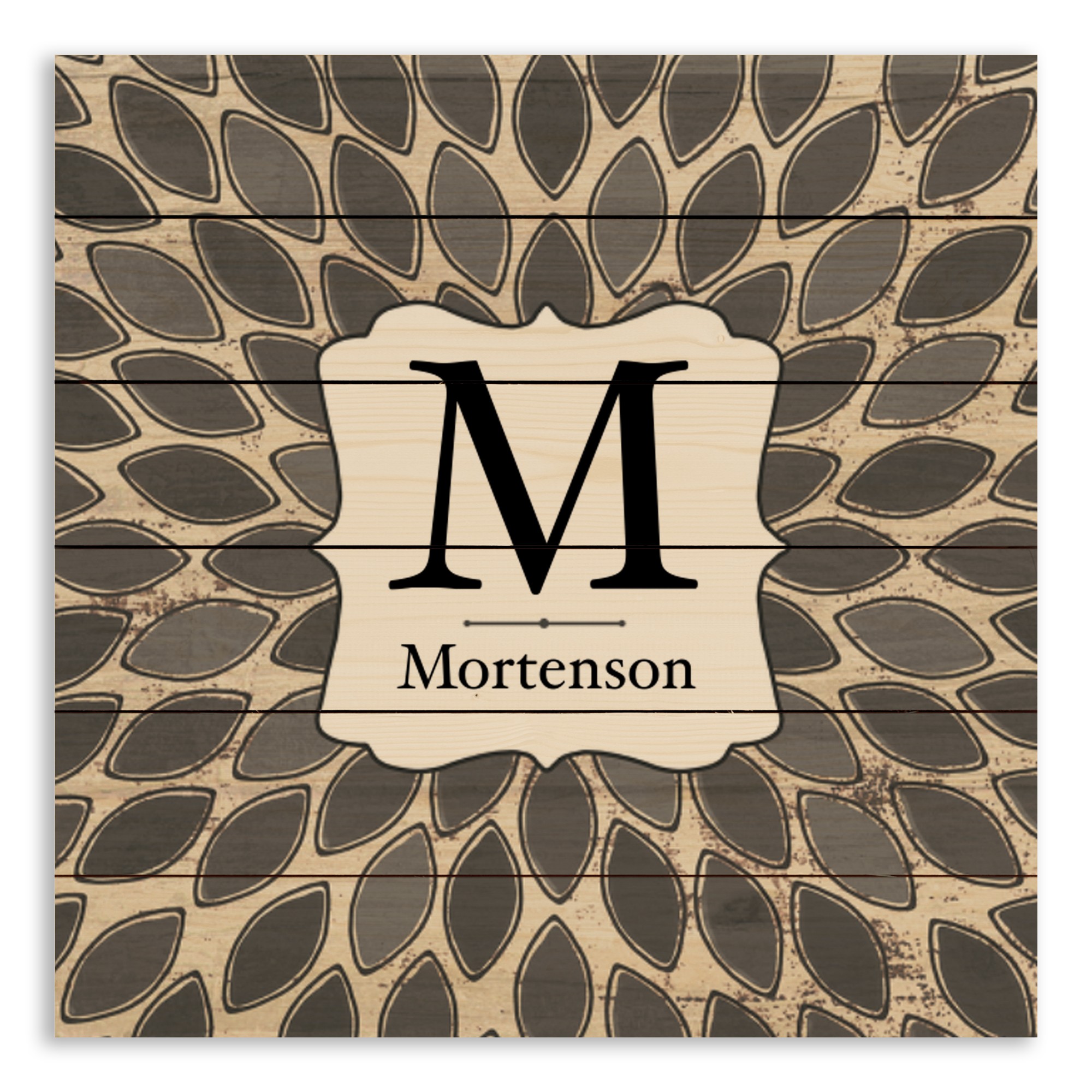Gray Leafies Monogram 21x21 Personalized Pallet Wood Art