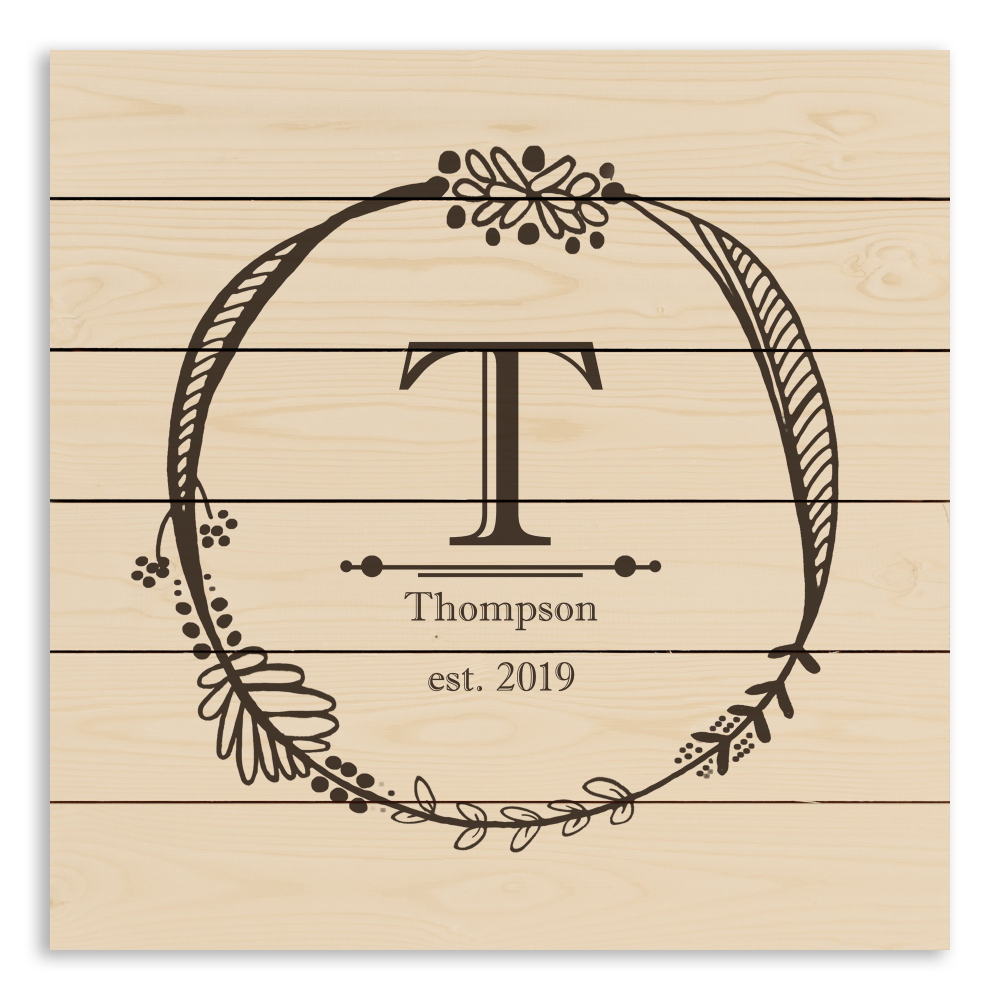 Brown Wreath Monogram 21x21 Personalized Pallet Wood Art
