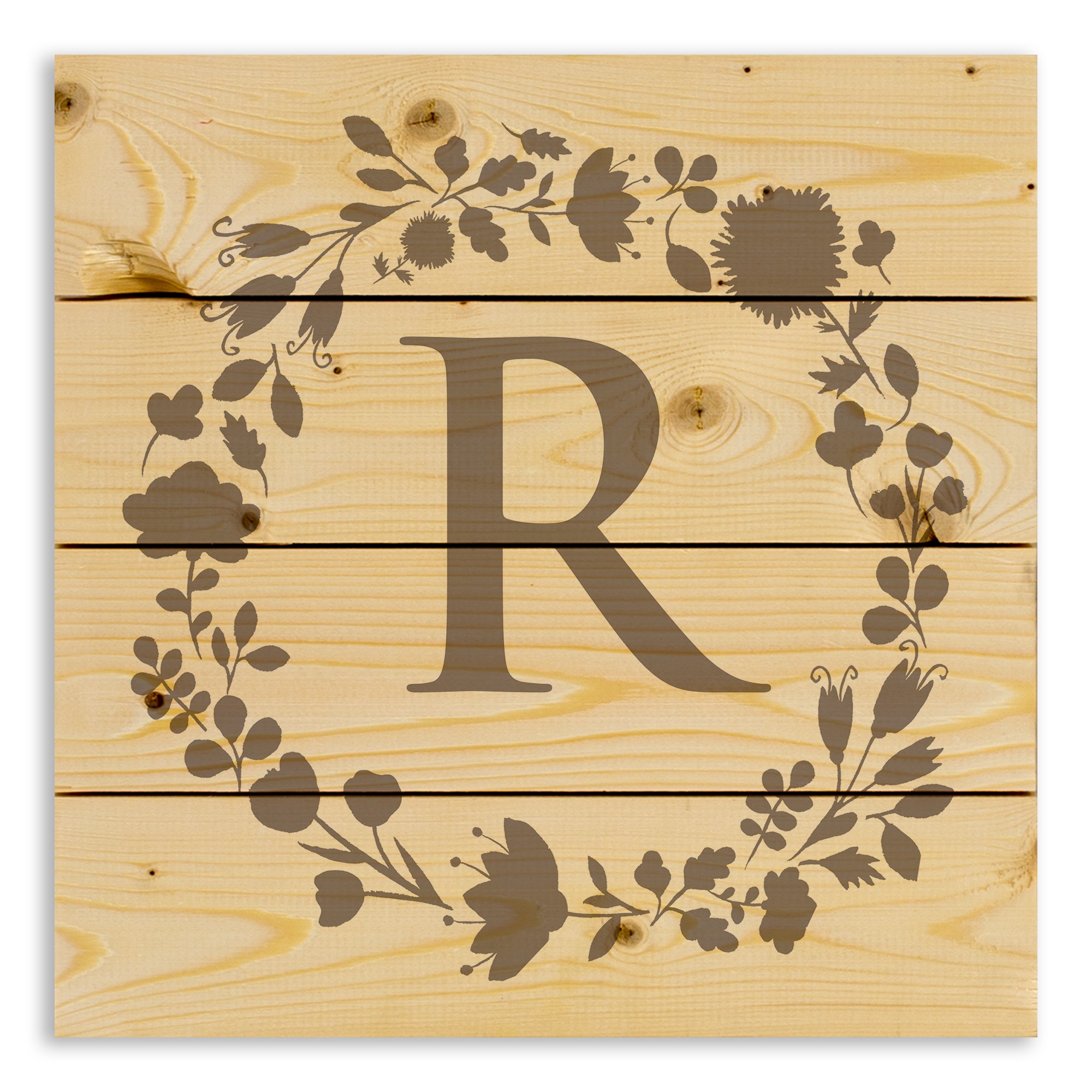 Gray Floral Monogram 14x14 Personalized Pallet Wood Art