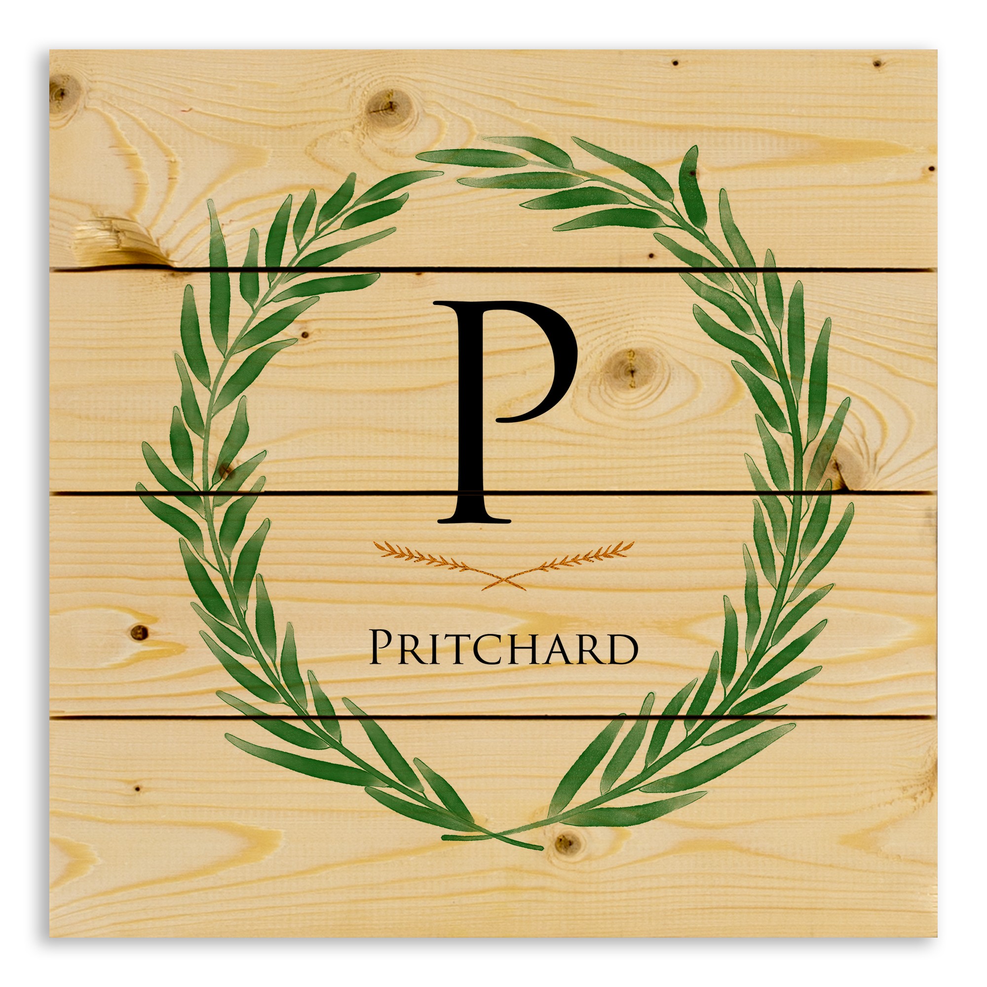 Laurel Wreath Family Monogram 14x14 Personalized Pallet Wood Art