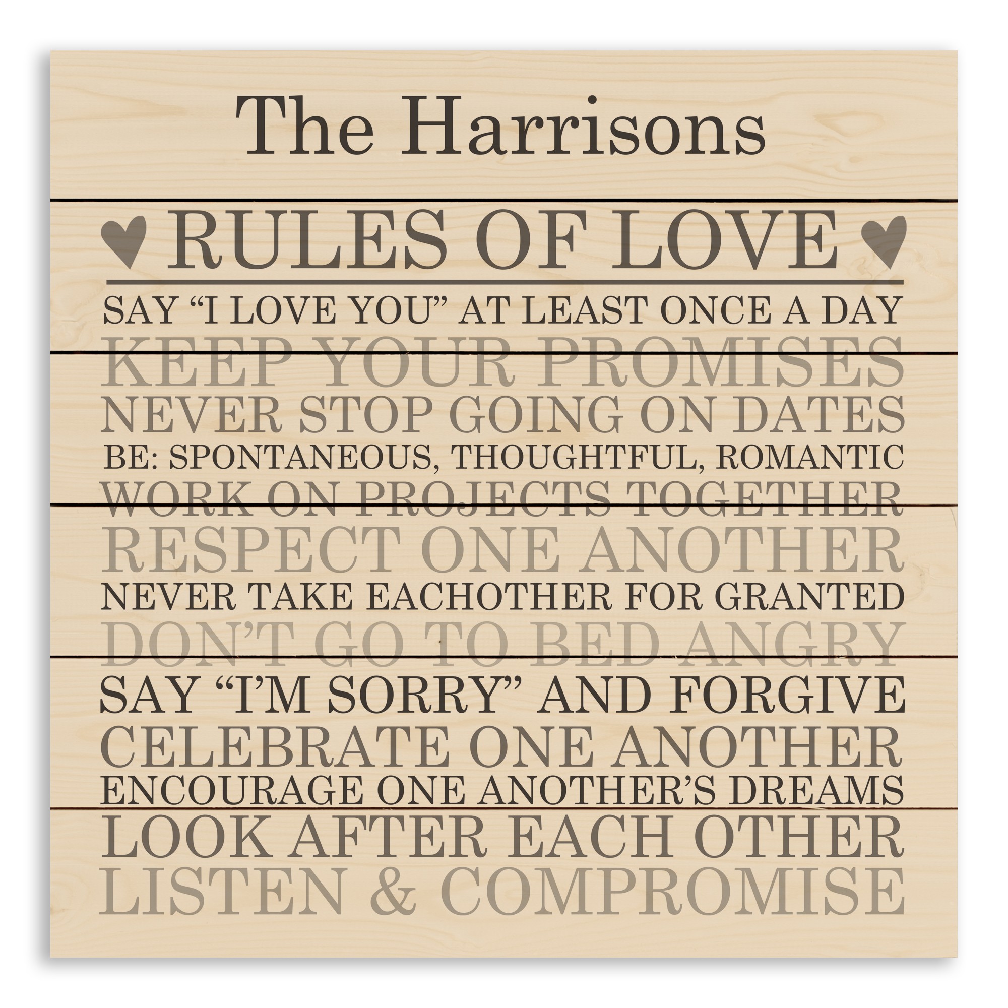 Rules of Love 21x21 Personalized Pallet Wood Art