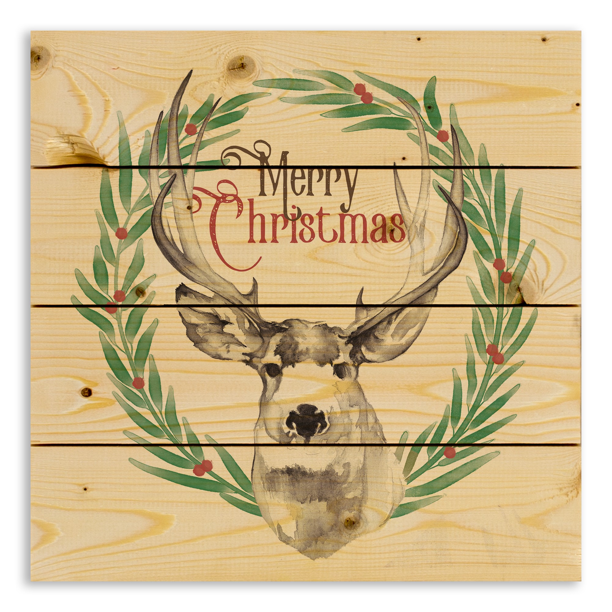 Merry Christmas Deer 14x14 Pallet Wood Art