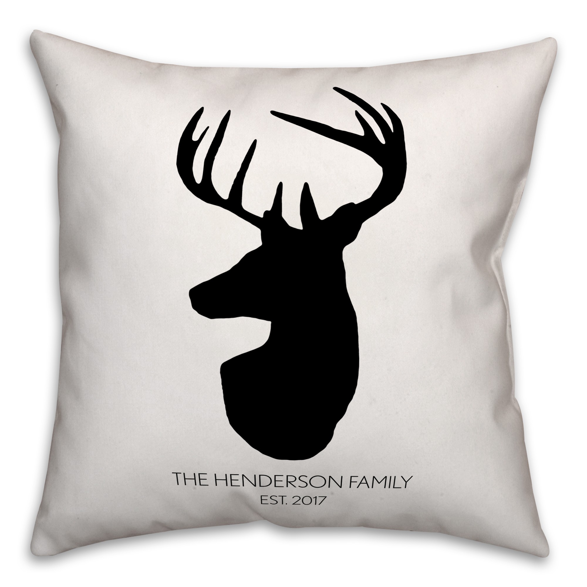 Deer Head Silhouette with Family Name & Date  18x18 Personalized Spun Poly Pillow