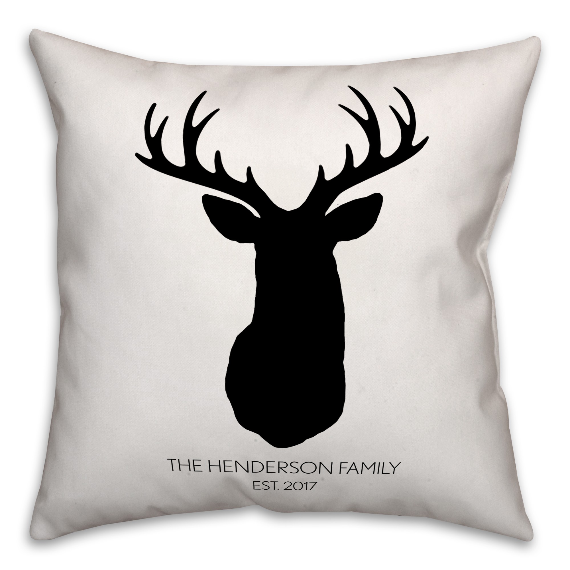 Buck Head Silhouette with Family Name & Date  18x18 Personalized Spun Poly Pillow