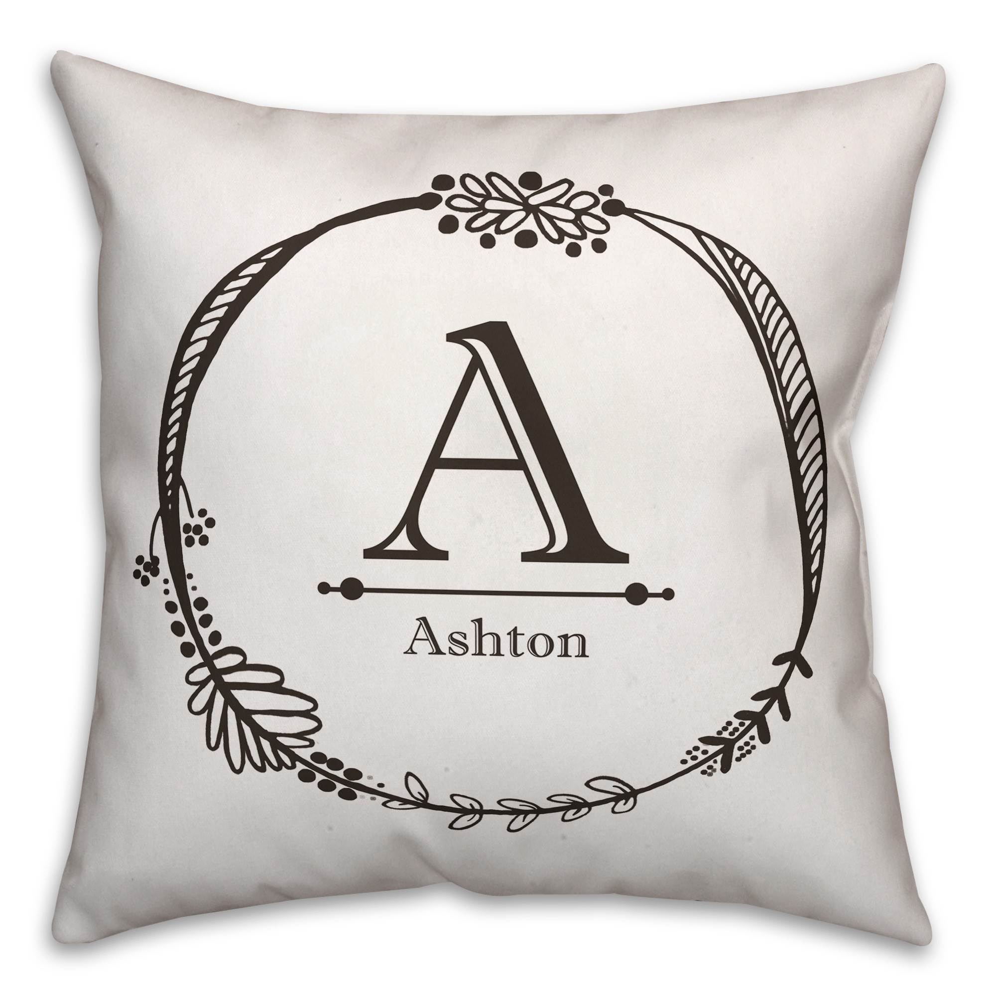 Simple Monogram & Name Wreath 18x18 Personalized Spun Poly Pillow