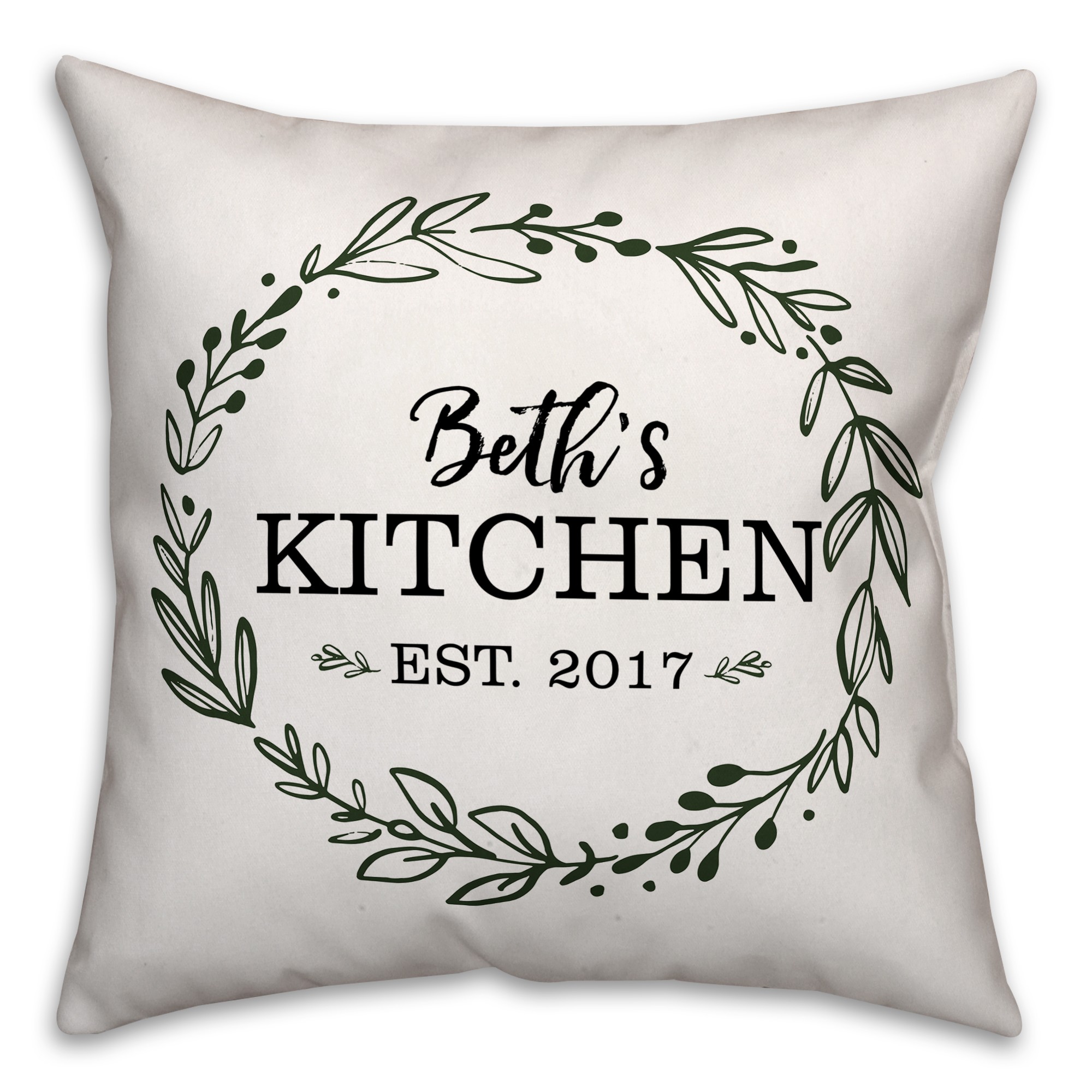 Your Name Kitchen Wreath 18x18 Personalized Spun Poly Pillow