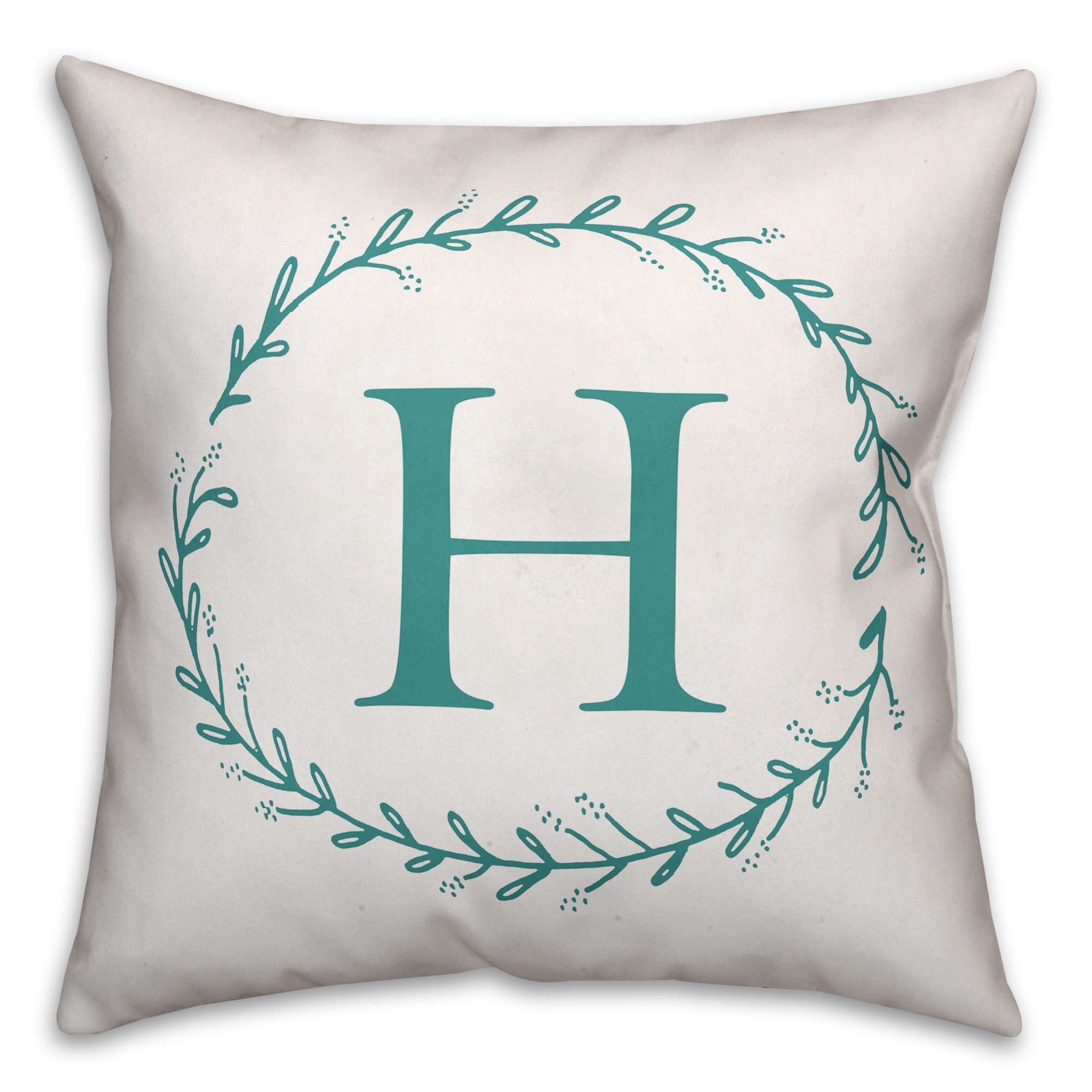 Teal Monogram Wreath 18x18 Personalized Spun Poly Pillow