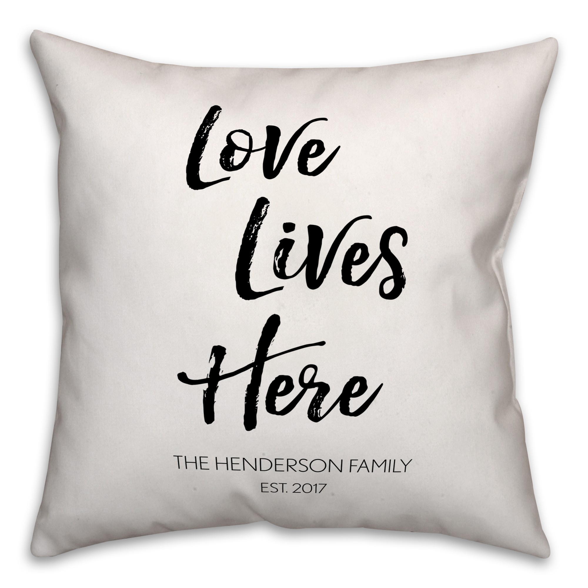 Love Lives Here Family Name 18x18 Personalized Spun Poly Pillow