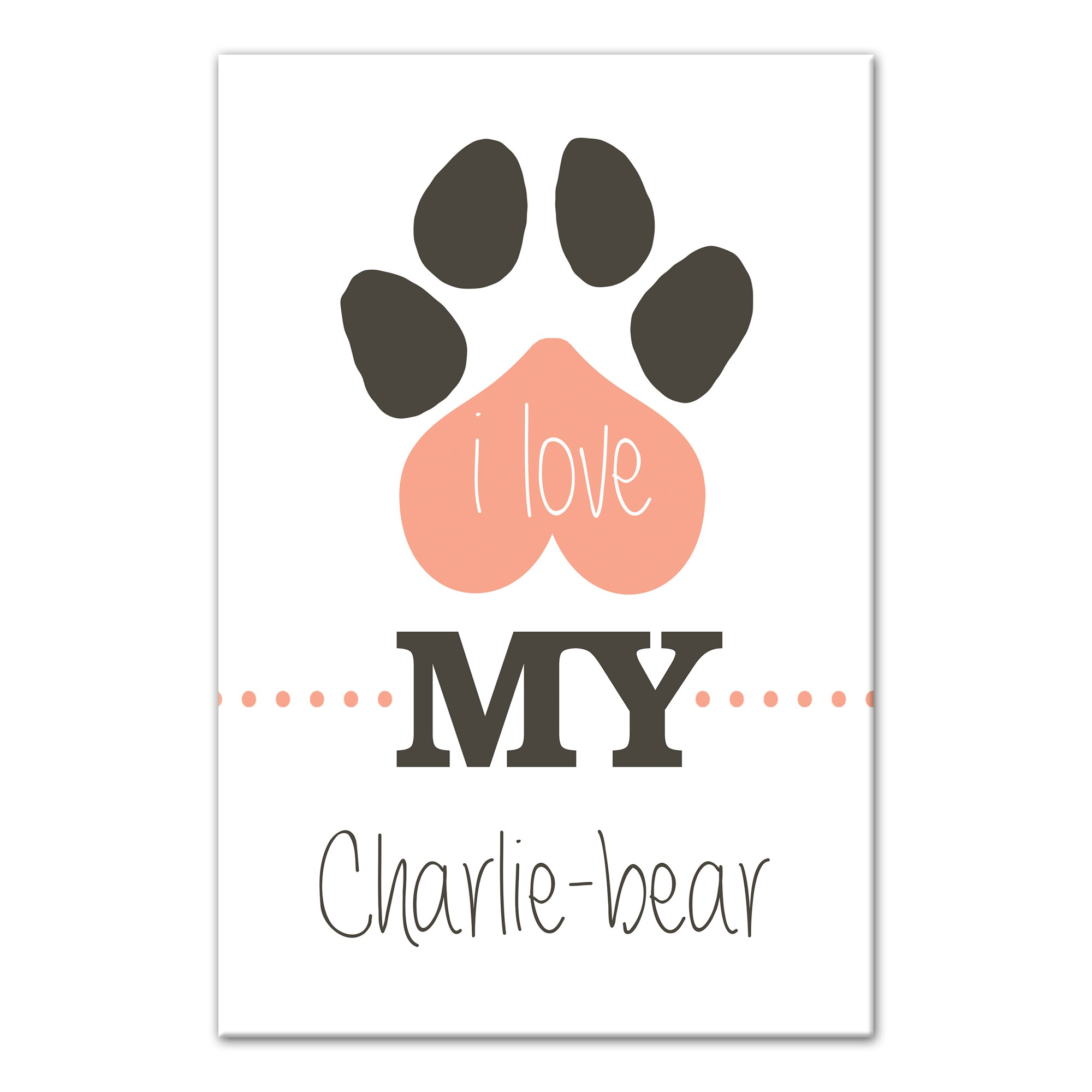 Personalized Name Love My Pet Paw Print Canvas Print