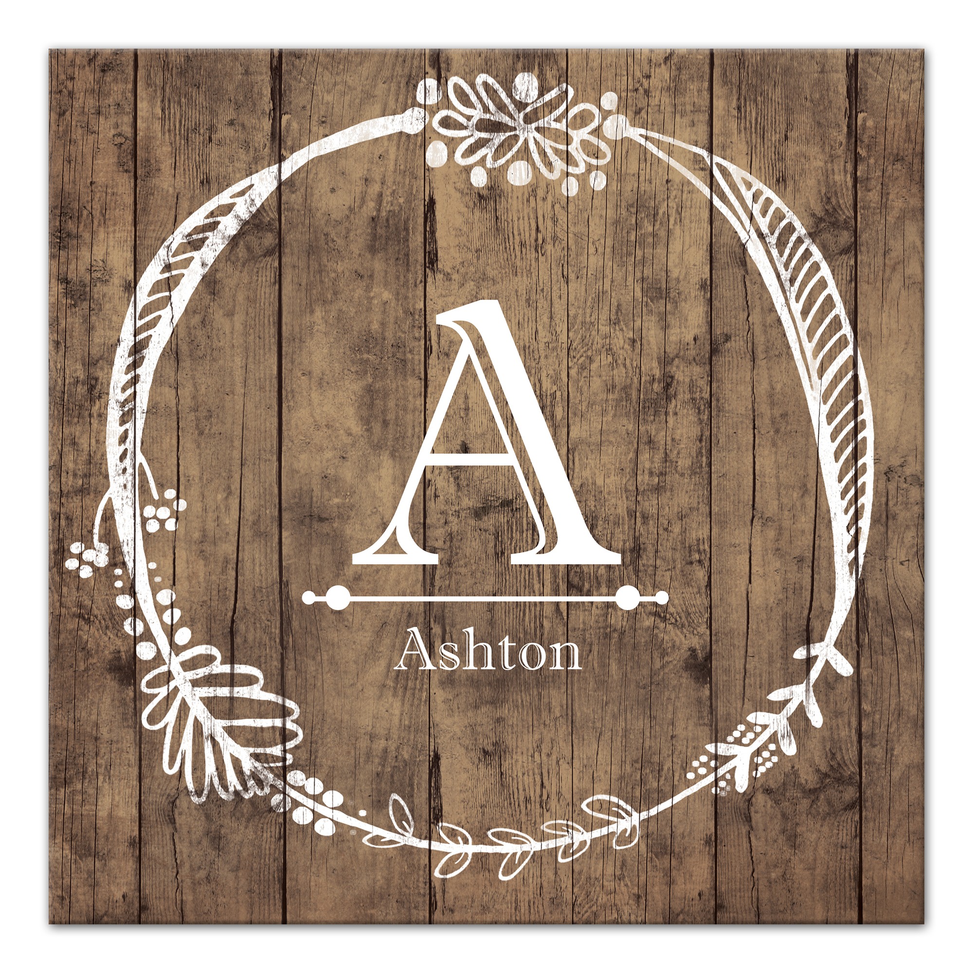 Family Name Wreath on Faux Wood 16x16 Personalized Canvas Wall Art