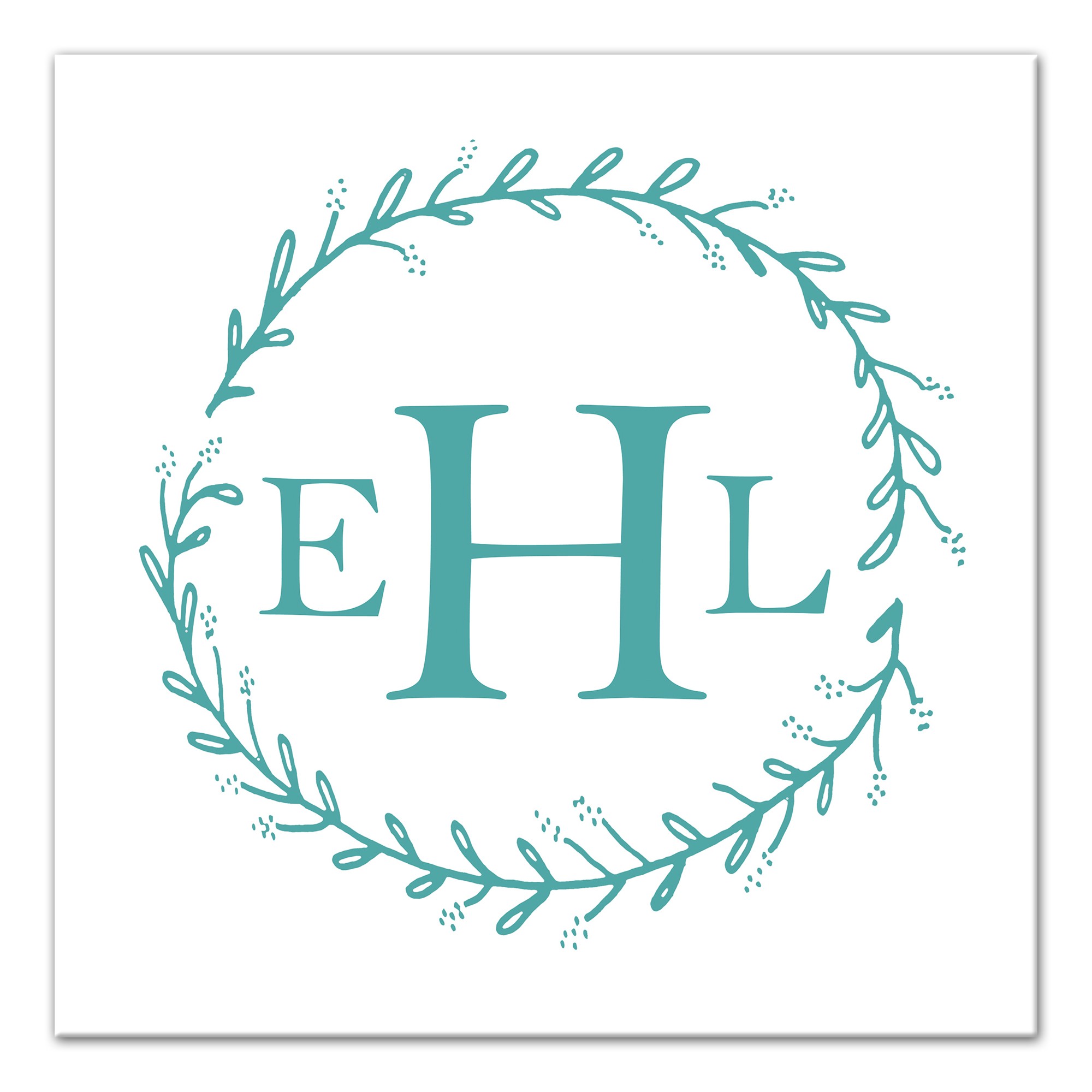Three Letter Monogram Wreath 16x16 Personalized Canvas Wall Art