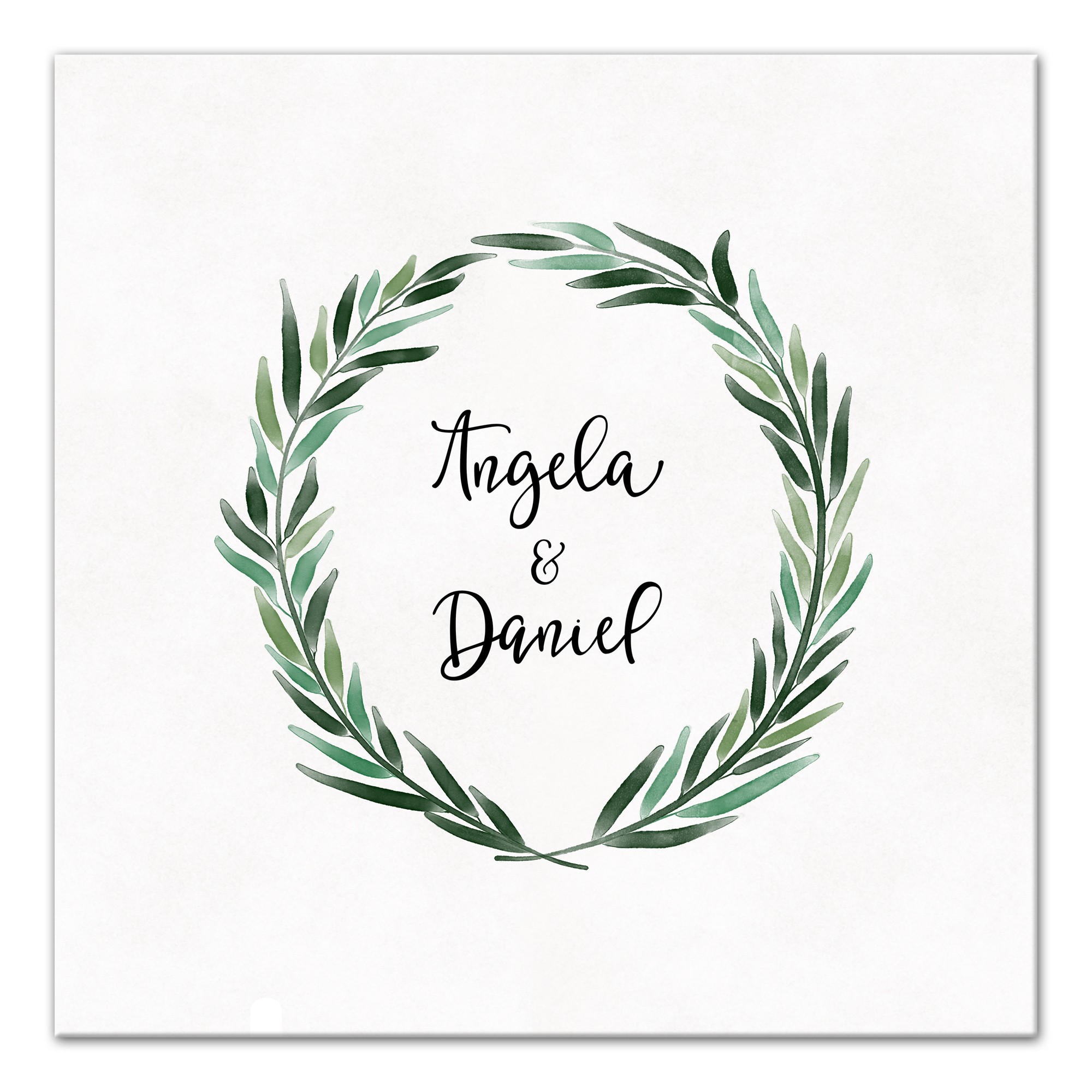 Personalized Names Green Watercolor Wreath Canvas Print