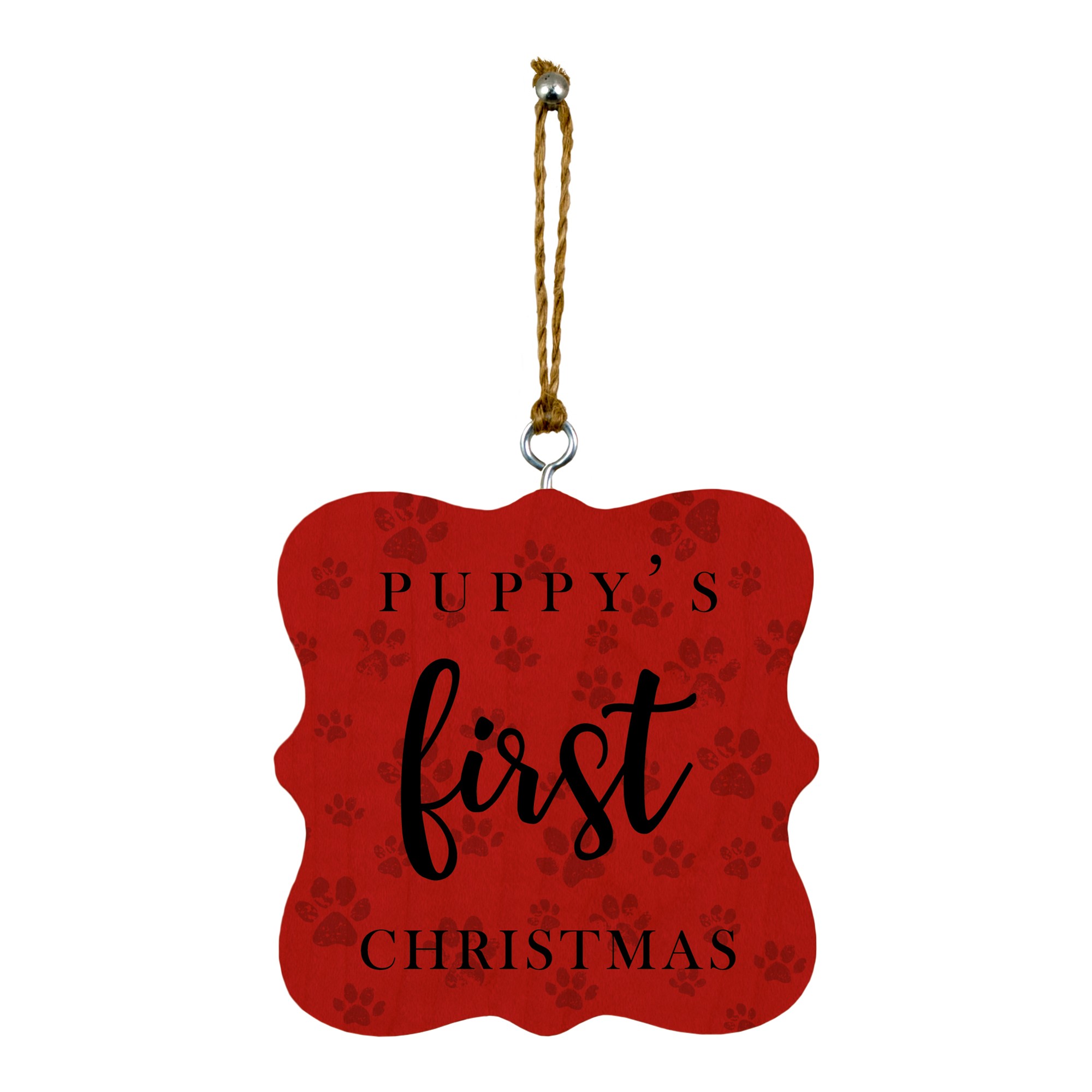Puppy's First Christmas Pawprints 3.25x3.25 Personalized Wood Ornament