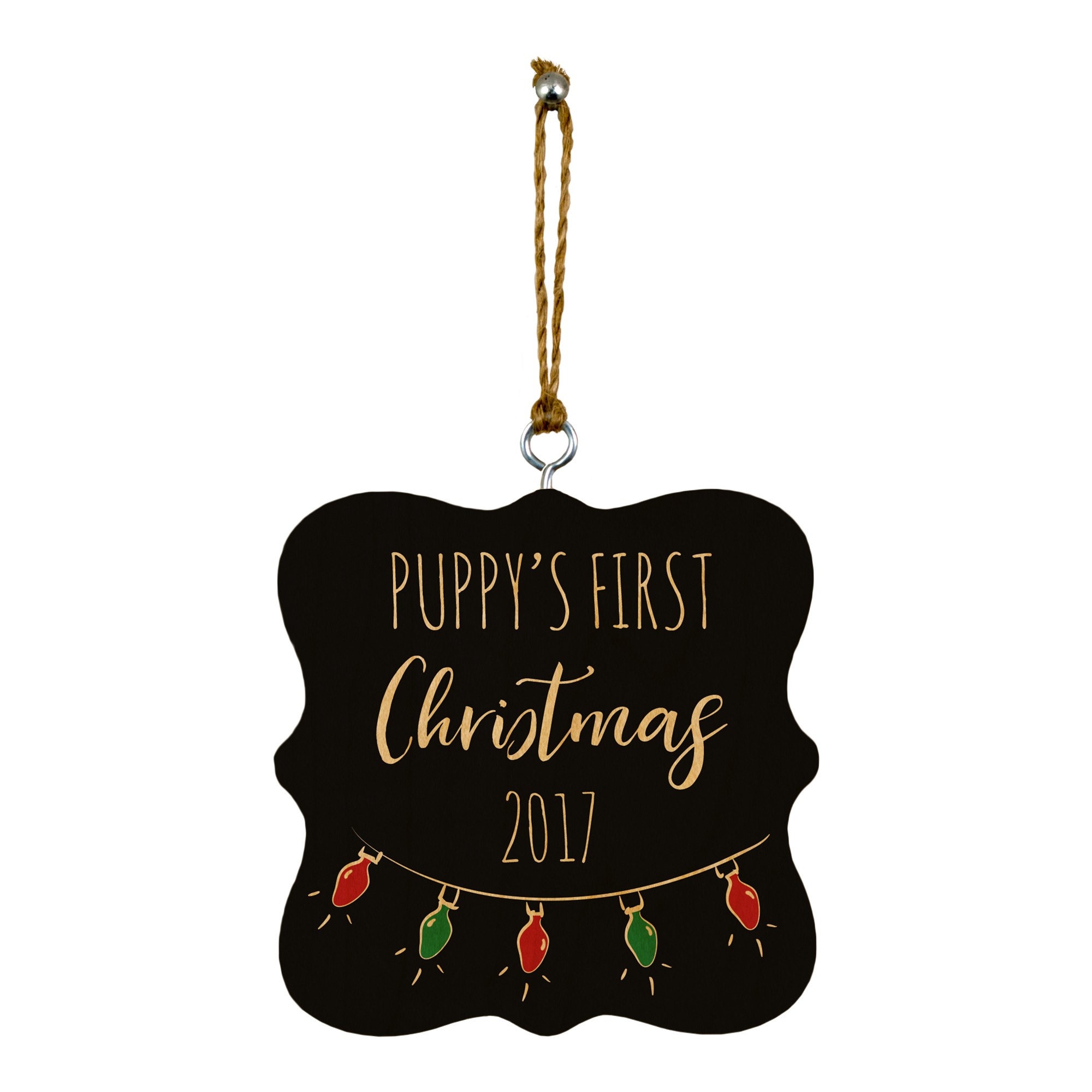 Puppy's First Christmas 3.25x3.25 Personalized Wood Ornament