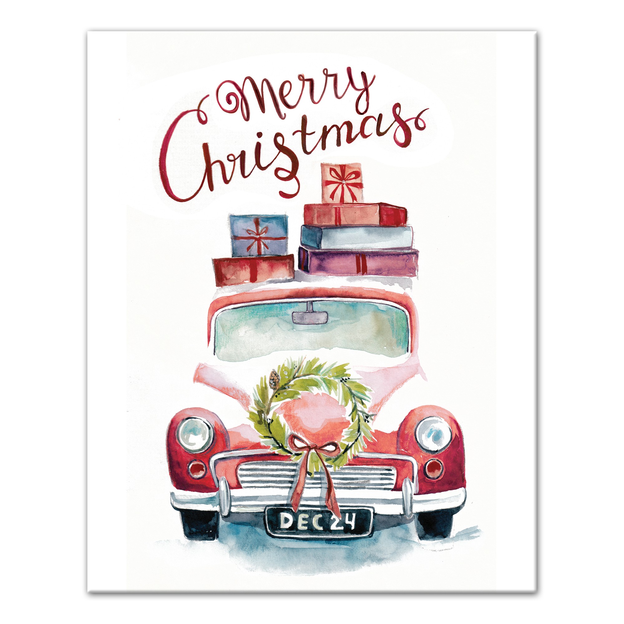 Vintage Watercolor Christmas Truck 16x20 Canvas Wall Art