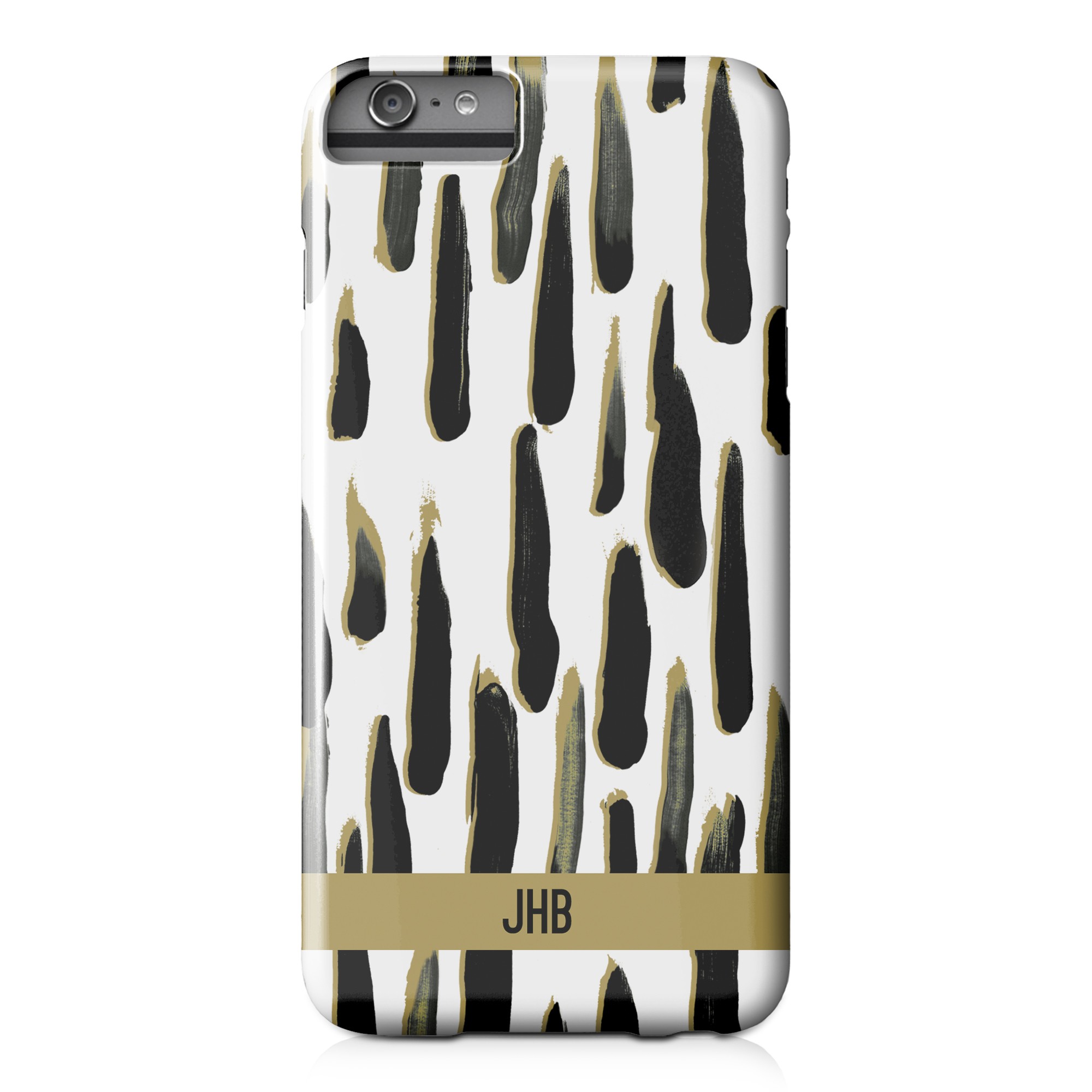 Black and Gold Paint Strokes iPhone 6 Plus Personalized Barely There Case
