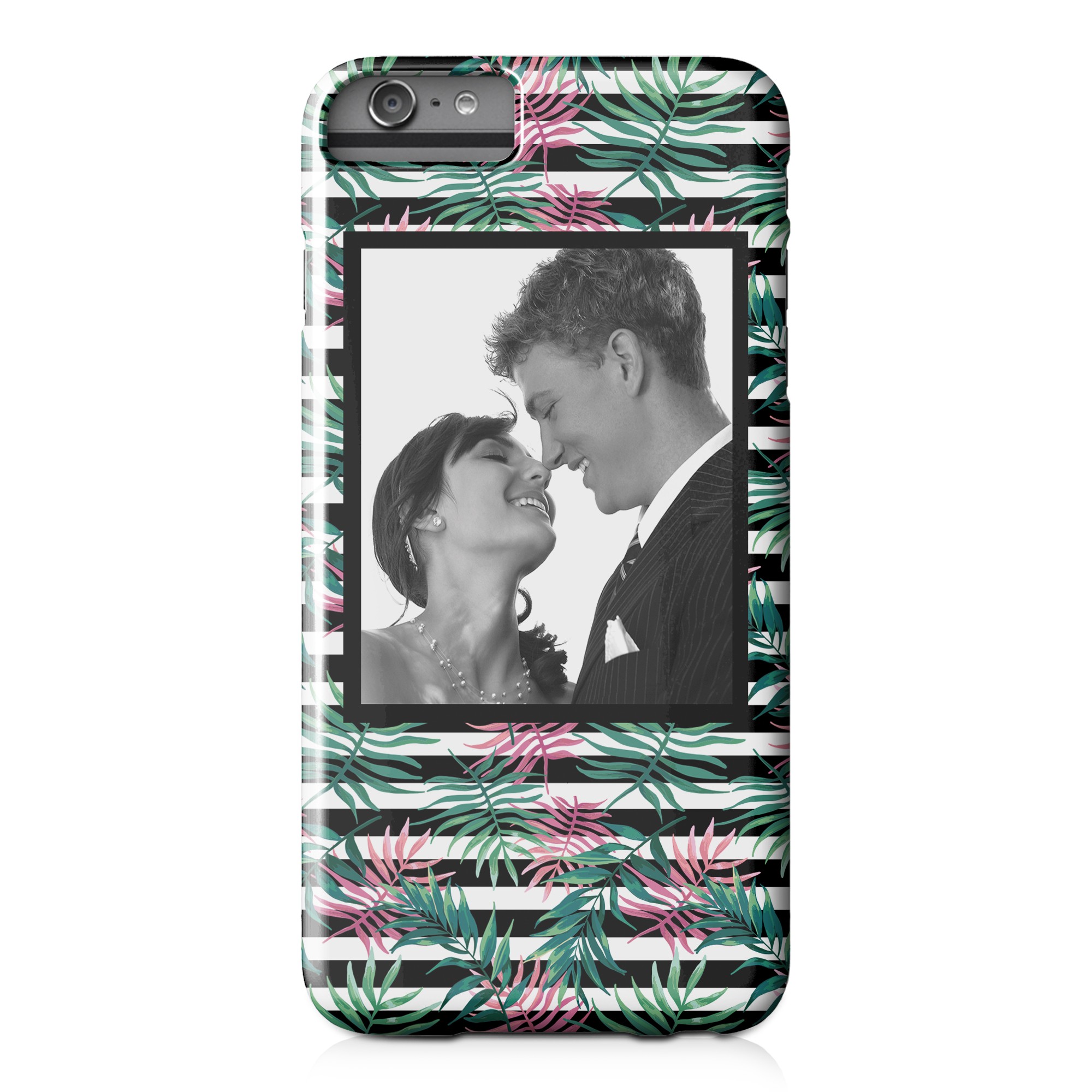 Pink Palm Stripes iPhone 6 Plus Personalized Barely There Case