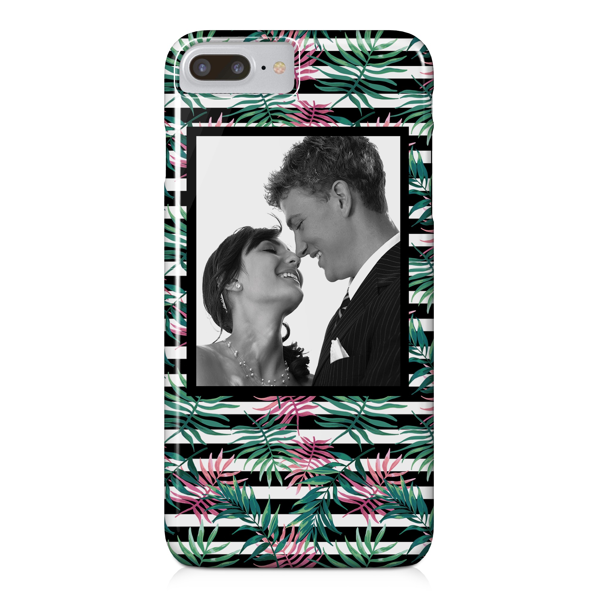 Pink Palm Stripes iPhone 7 Plus Personalized Barely There Case