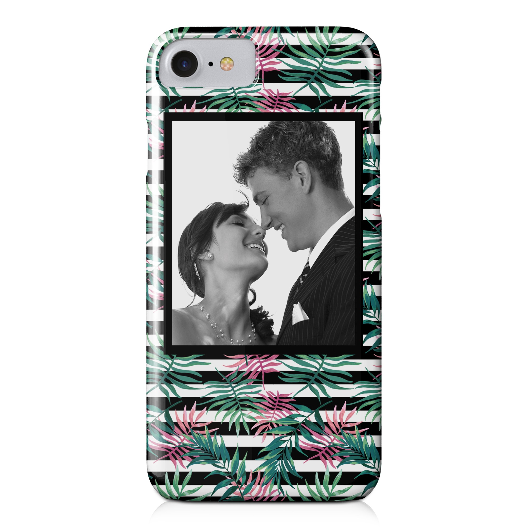 Pink Palm Stripes iPhone 8 Personalized Barely There Case