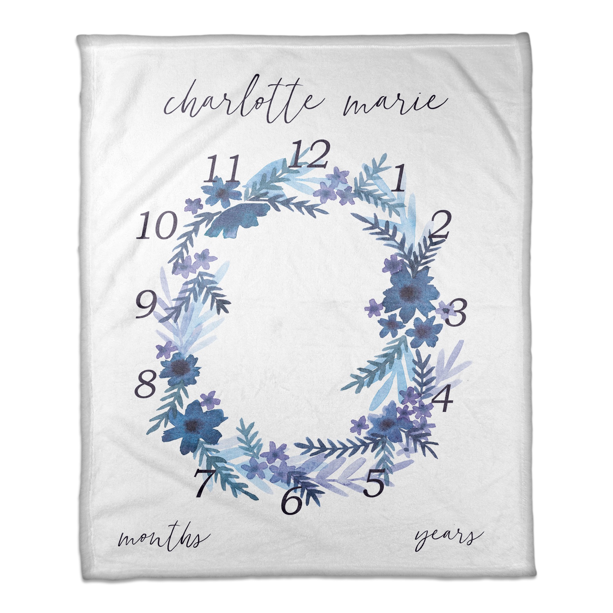 Blue Watercolor Wreath 50x60 Personalized Coral Fleece Blanket