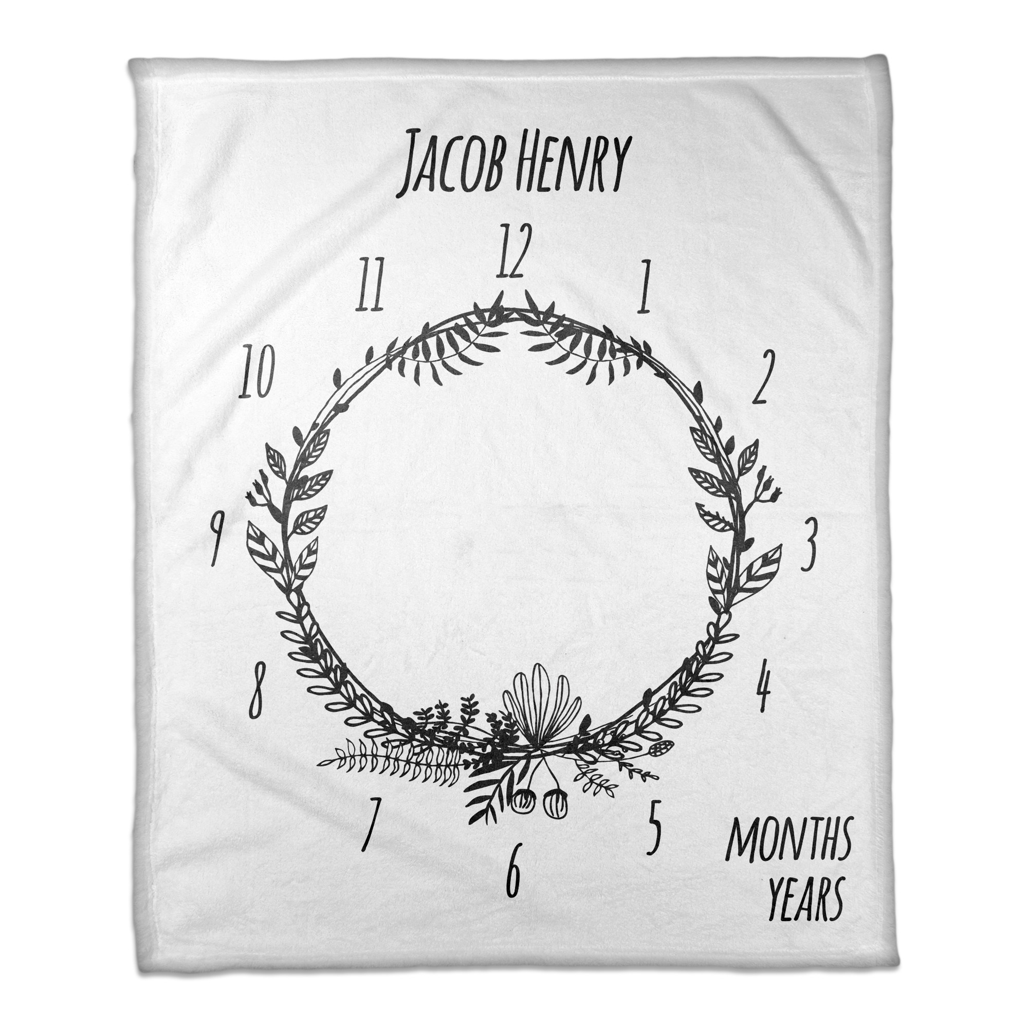 Black and White Floral Wreath 50x60 Personalized Coral Fleece Blanket