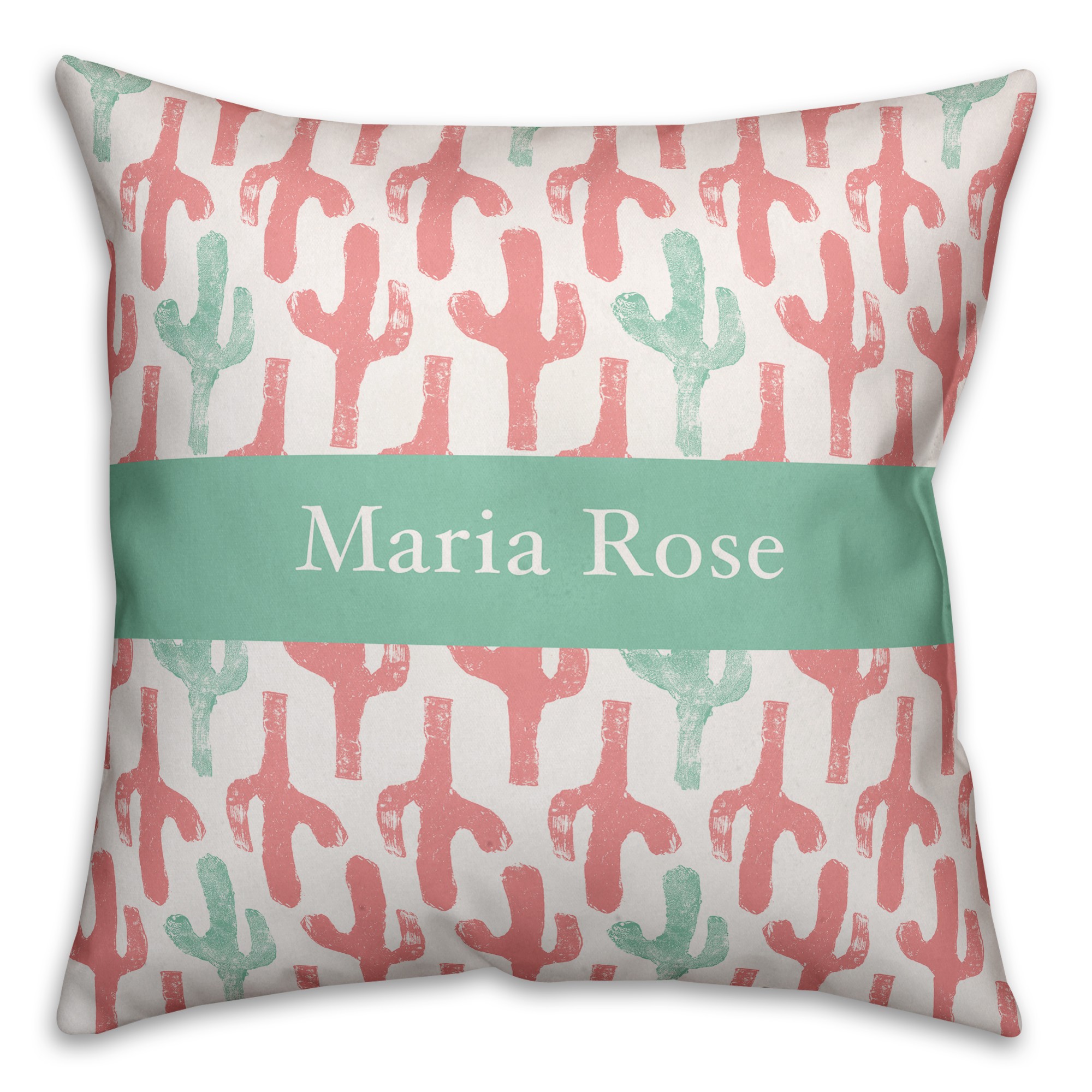 Pink and Teal Cactus Print 16x16 Personalized Spun Poly Pillow