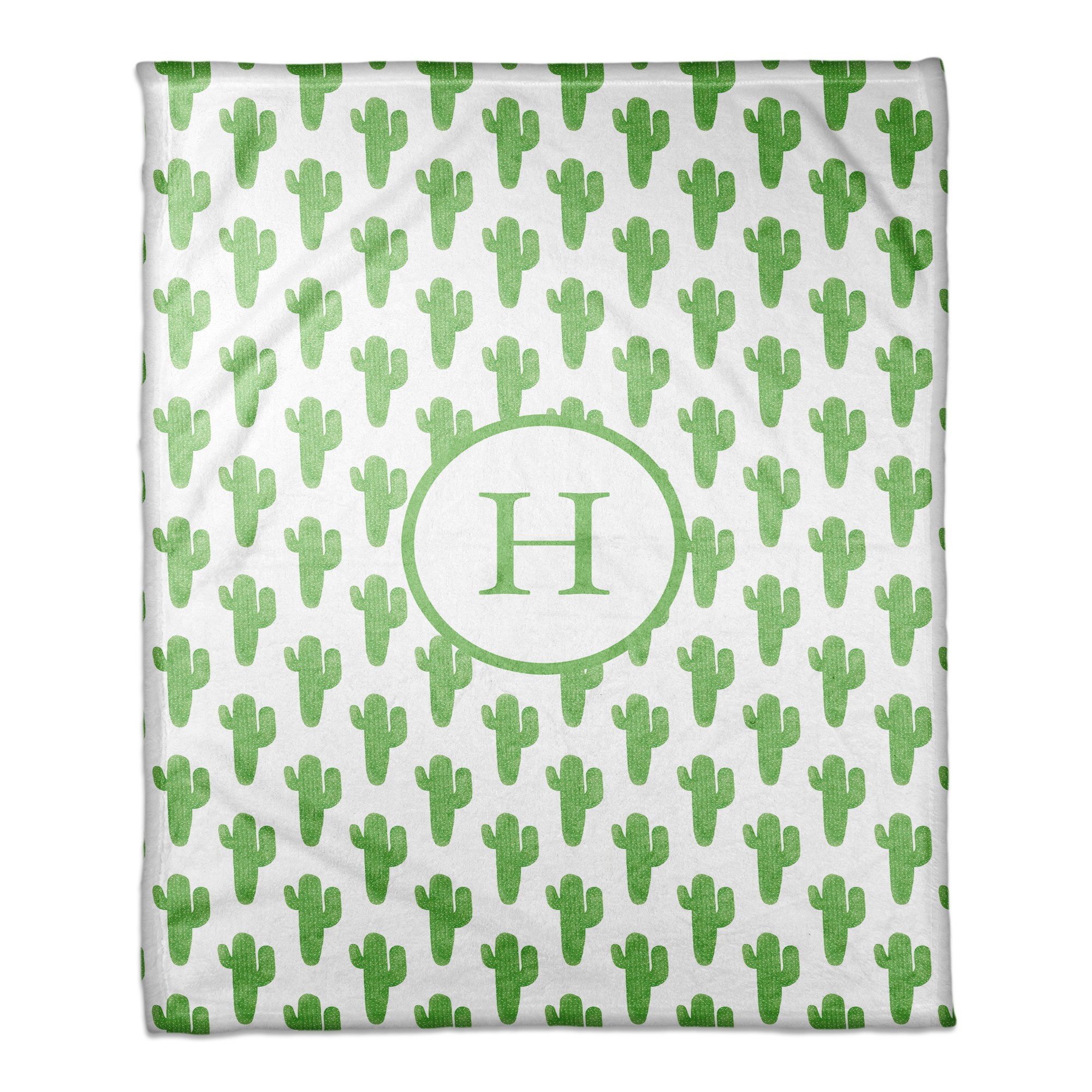 Green Watercolor Cactus Print 30x40 Personalized Coral Fleece Blanket