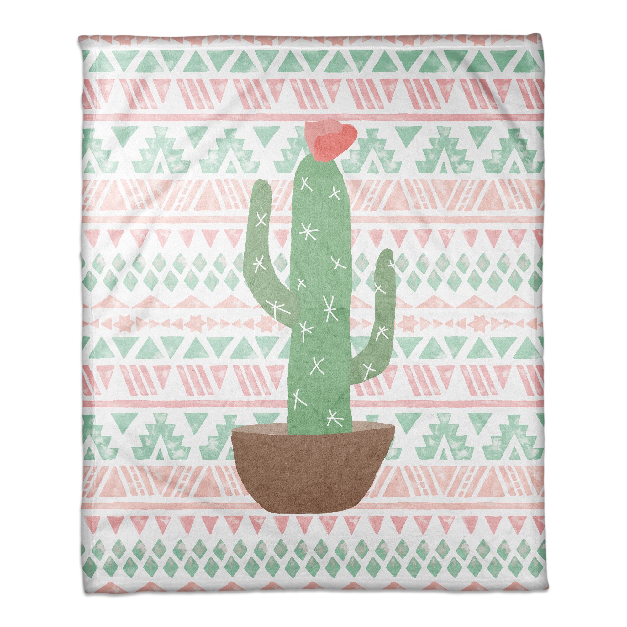 Aztec Cactus 50x60 Coral Fleece Blanket