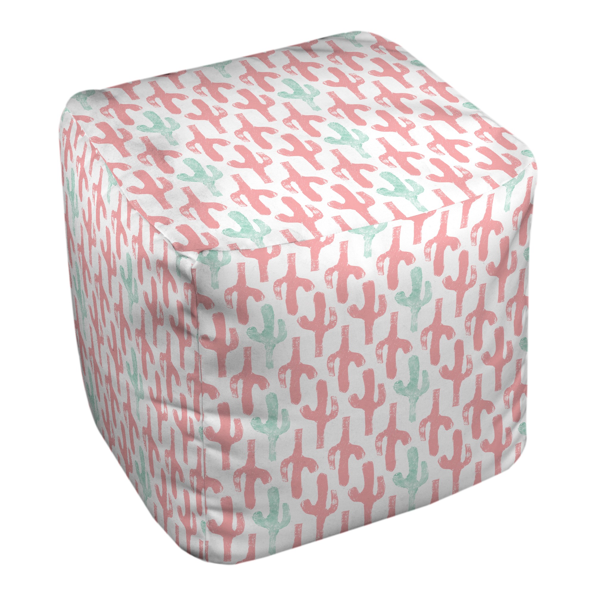 Pink and Teal Cactus Print 13x13 Ottoman