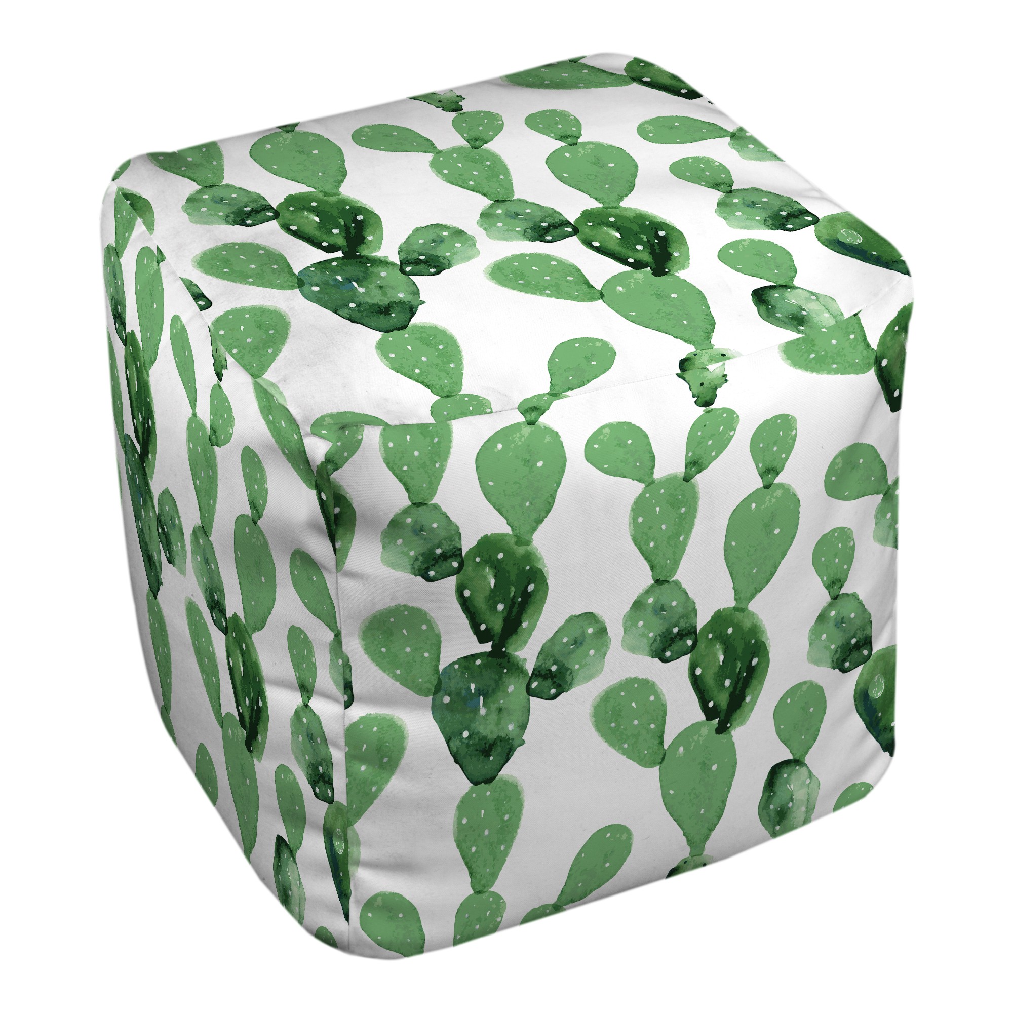 Green Watercolor Cactus Print 13x13 Ottoman