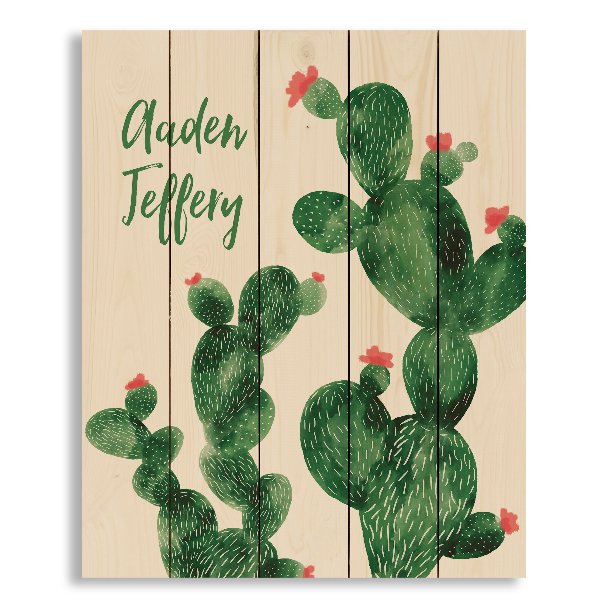 Green Cacti Buddies 18x22 Personalized Pallet Wood Art