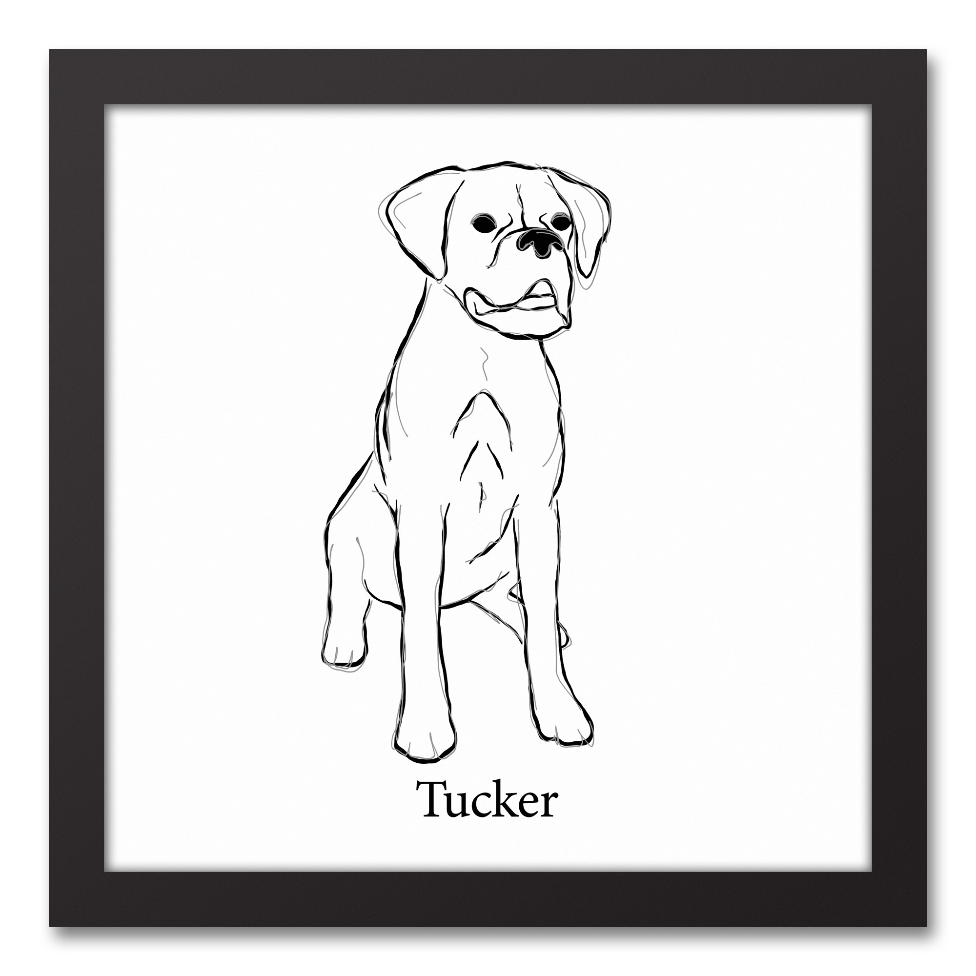 Boxer Sketch 12x12 Personalized Black Framed Canvas